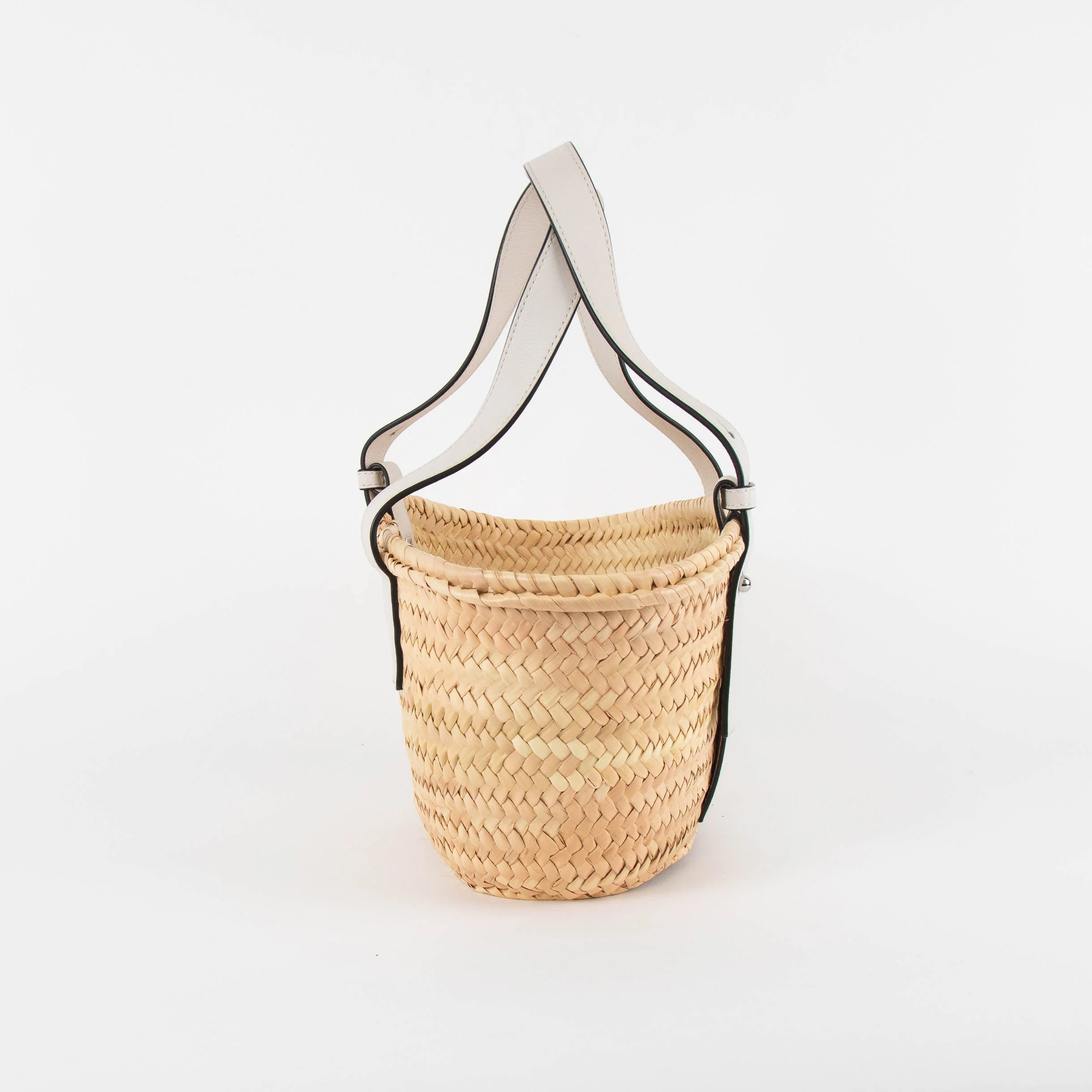 Loewe Beige White Leather Handles Basket Bag - Image 4