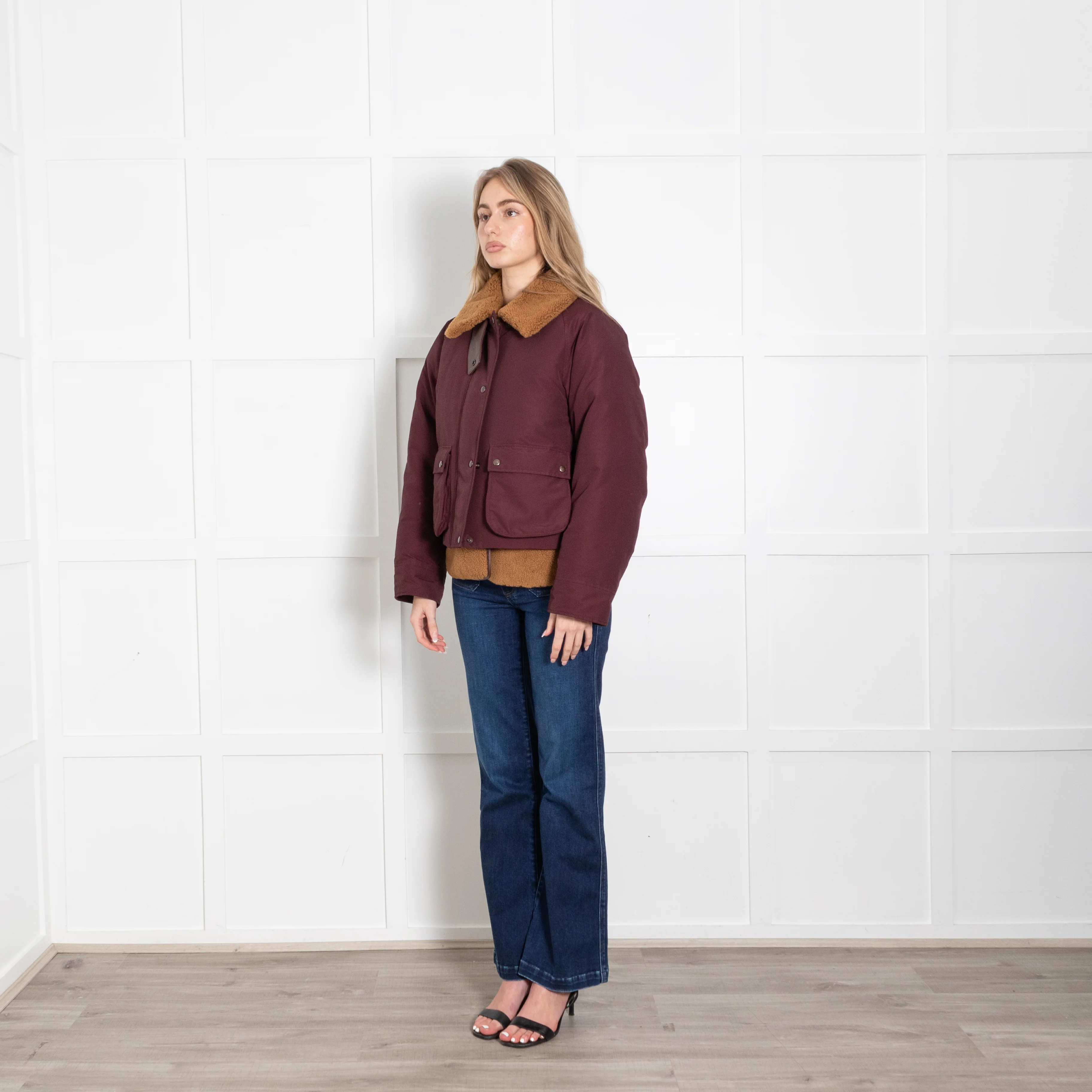 Loewe Burgundy Shearling Detachable Vest Puffer Jacket - Image 4