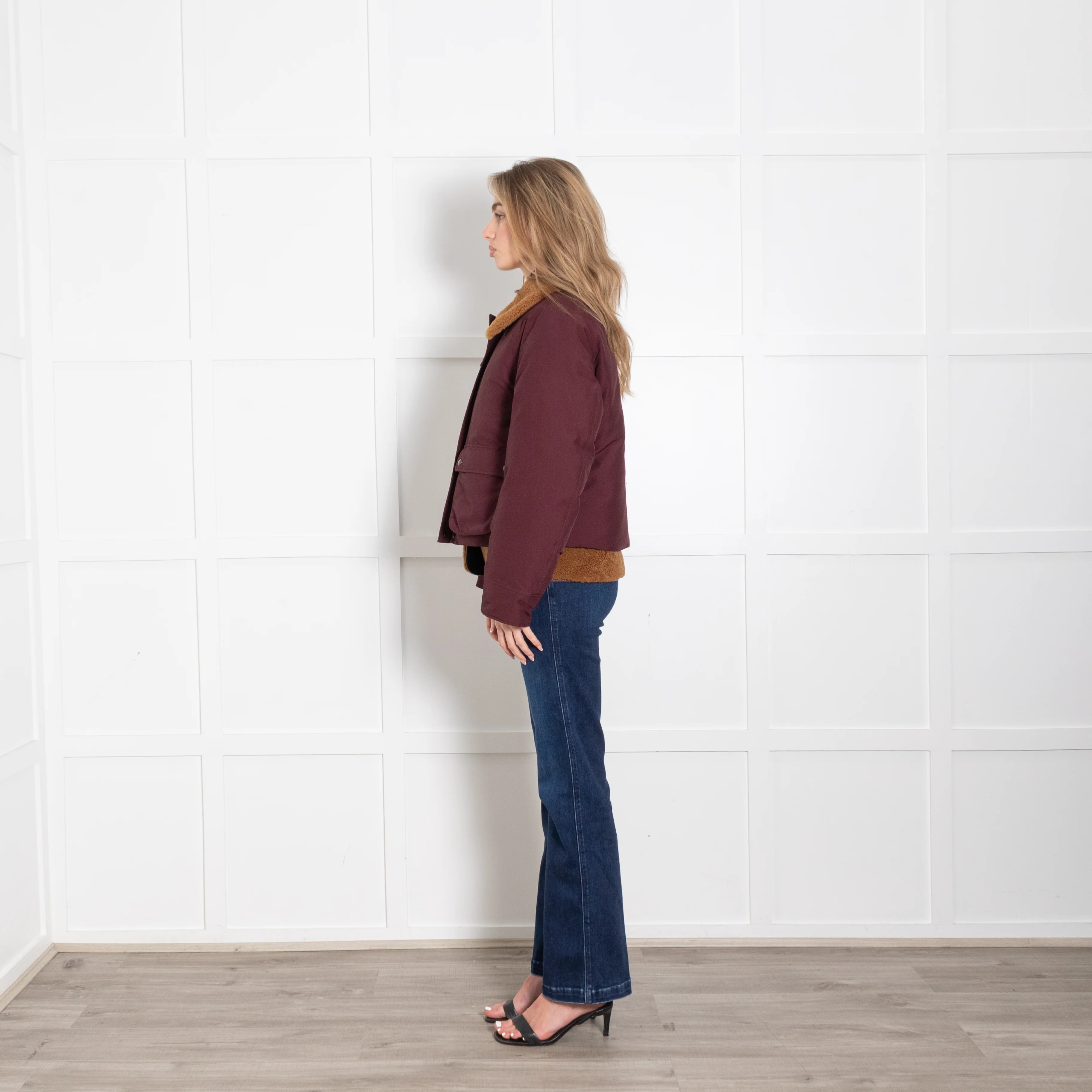Loewe Burgundy Shearling Detachable Vest Puffer Jacket - Image 5