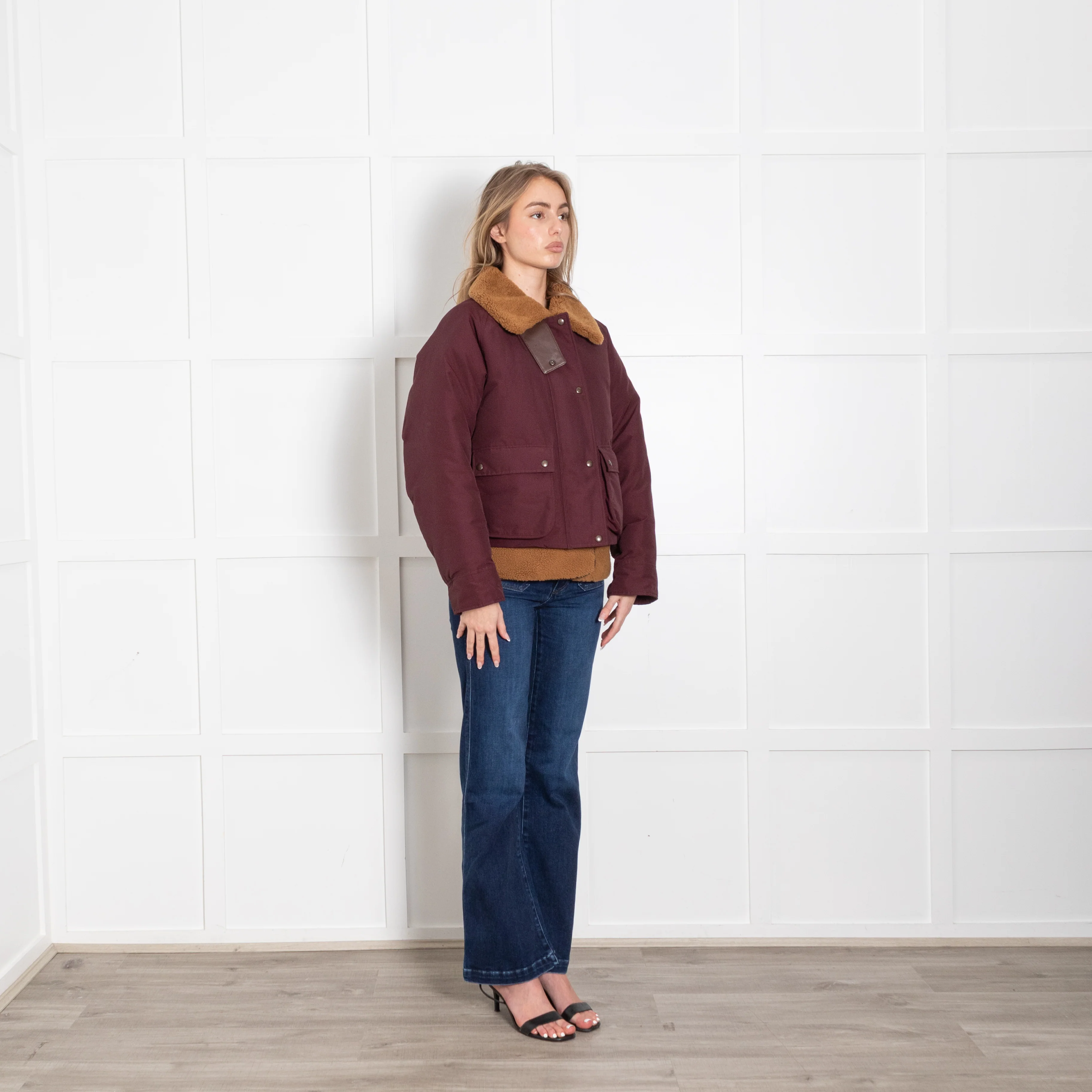Loewe Burgundy Shearling Detachable Vest Puffer Jacket - Image 8