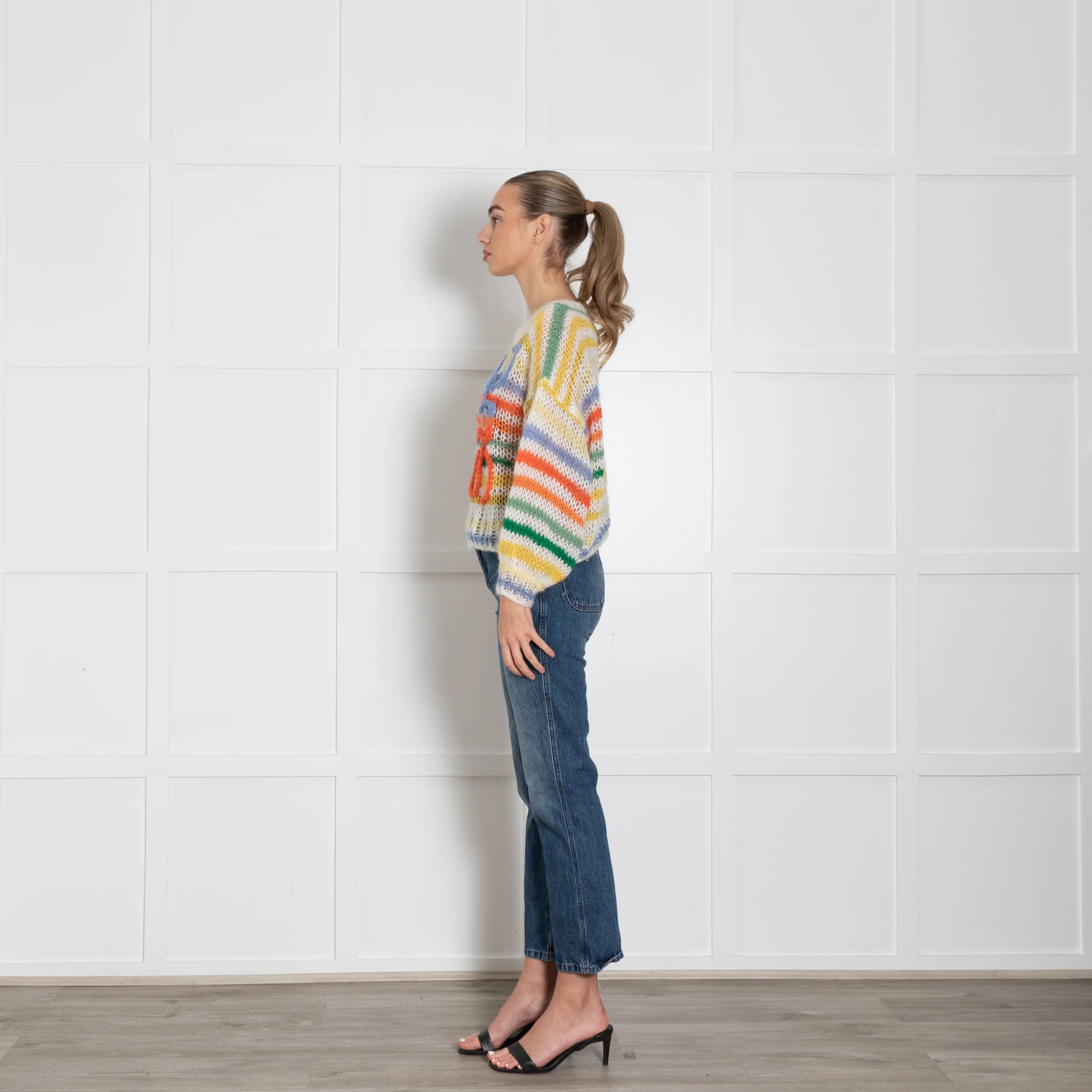 Loewe Cream Yellow Orange Blue Stripe Mohair Wool Blend Oversized Jumper - Image 4