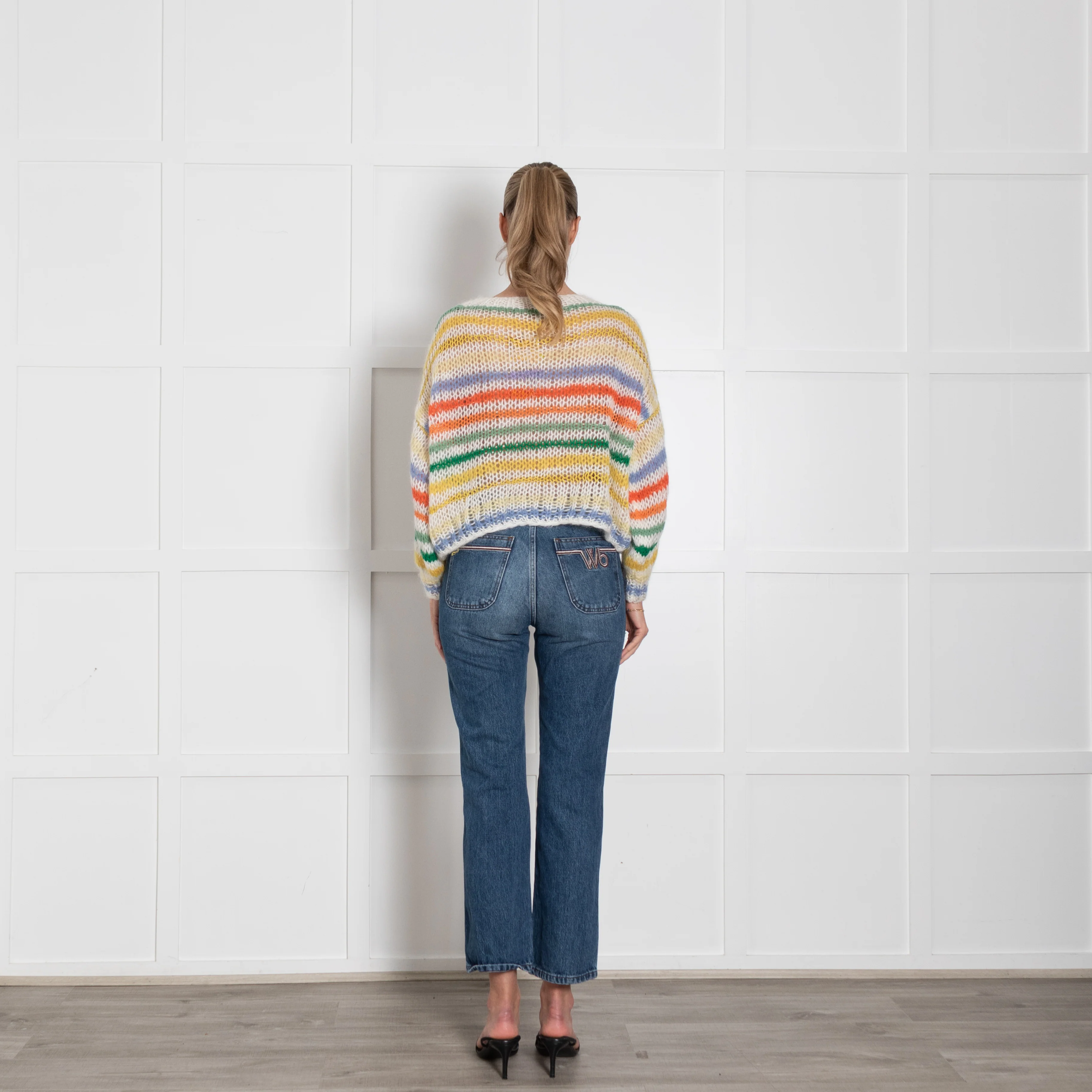 Loewe Cream Yellow Orange Blue Stripe Mohair Wool Blend Oversized Jumper - Image 5