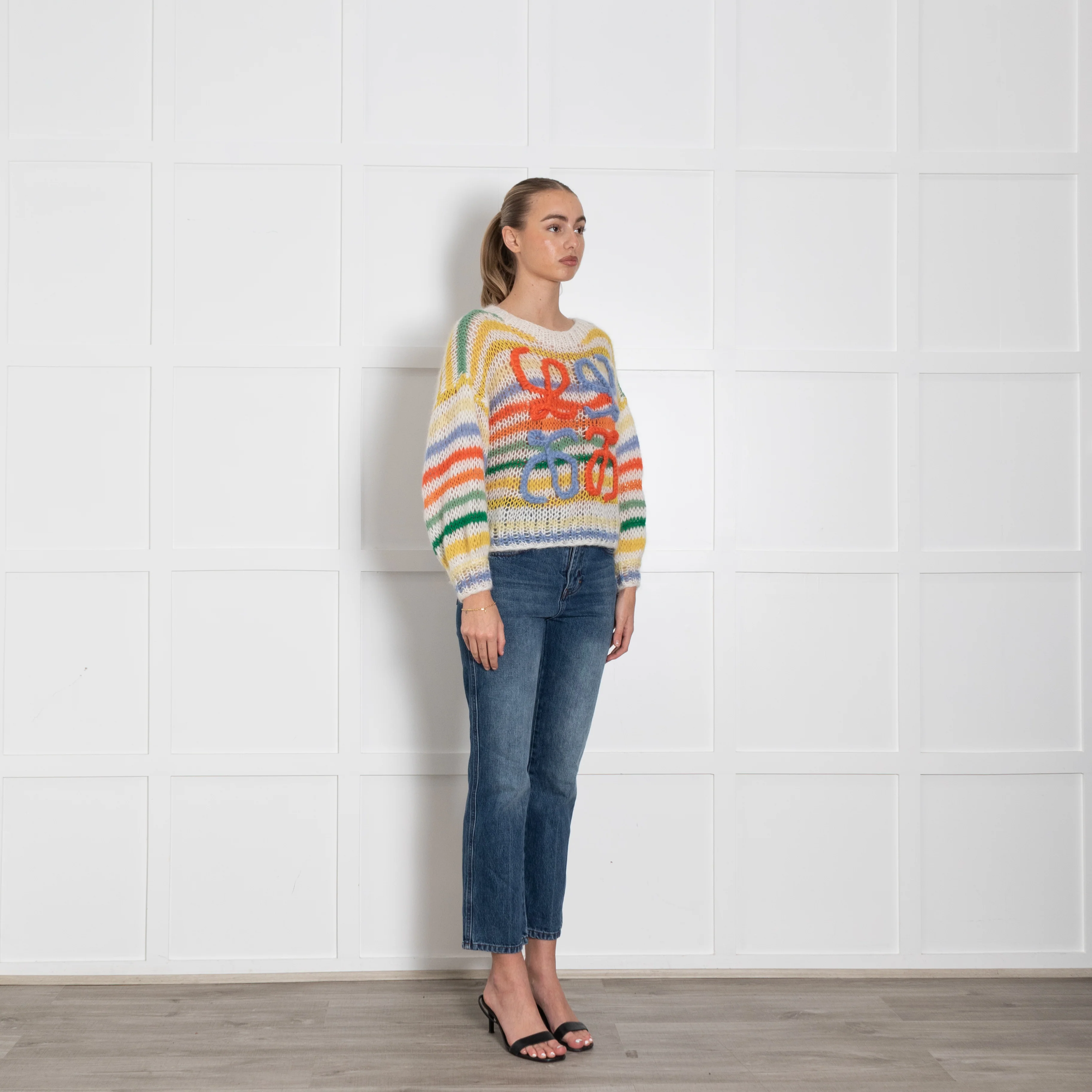Loewe Cream Yellow Orange Blue Stripe Mohair Wool Blend Oversized Jumper - Image 7