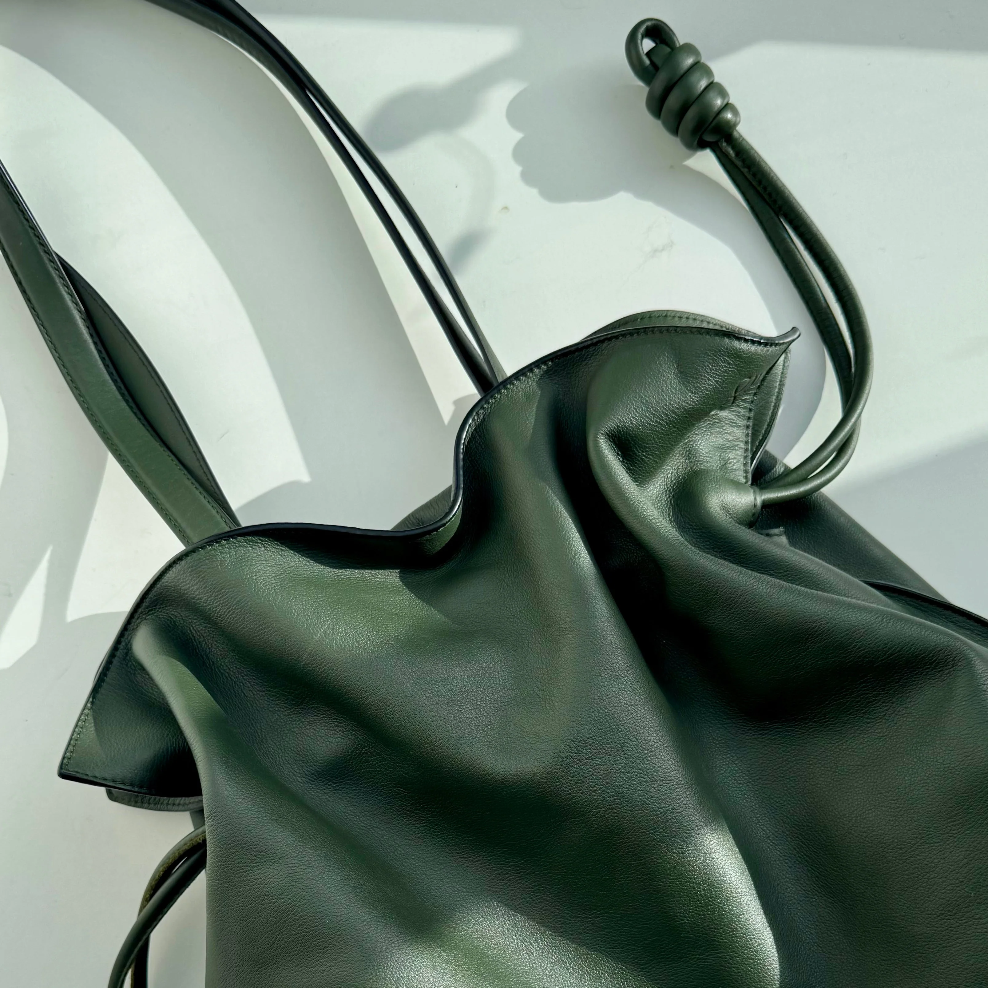 Loewe Green Flamenco Knot Large Leather Clutch Bag - Image 6