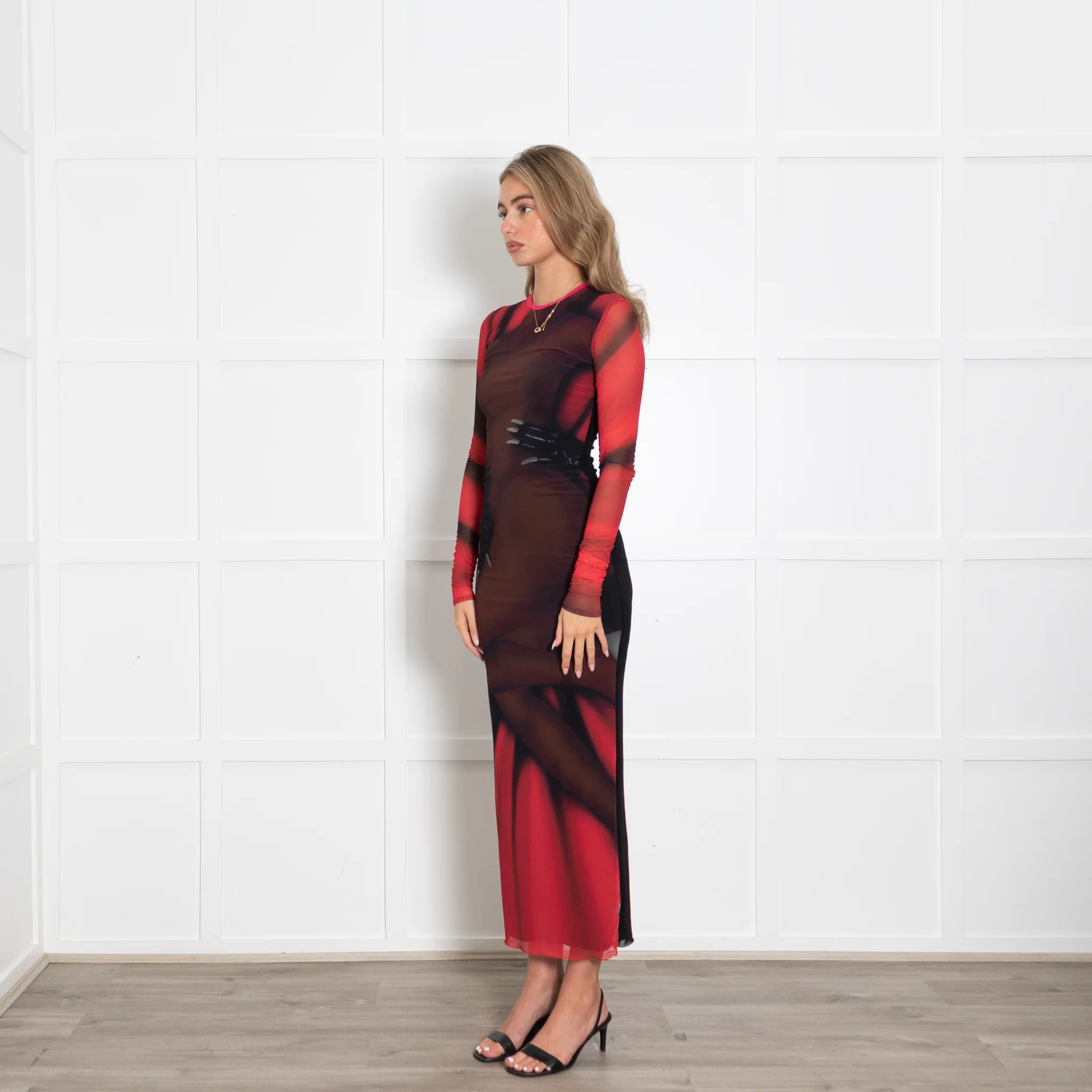 Loewe Red and Black Printed Sheer Dress - Image 3