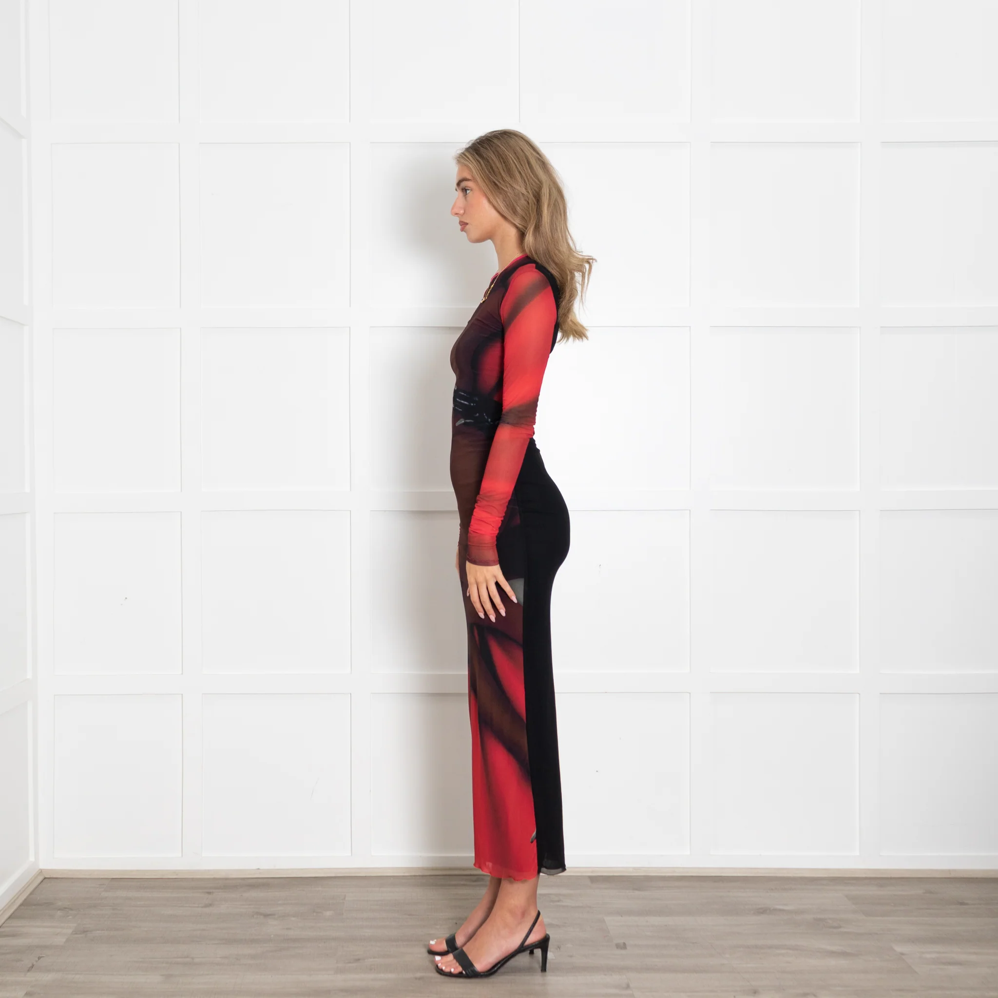Loewe Red and Black Printed Sheer Dress - Image 4
