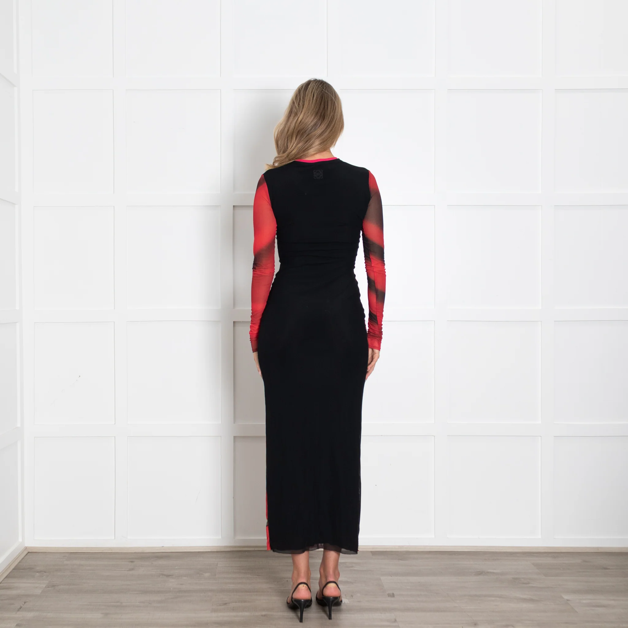 Loewe Red and Black Printed Sheer Dress - Image 5