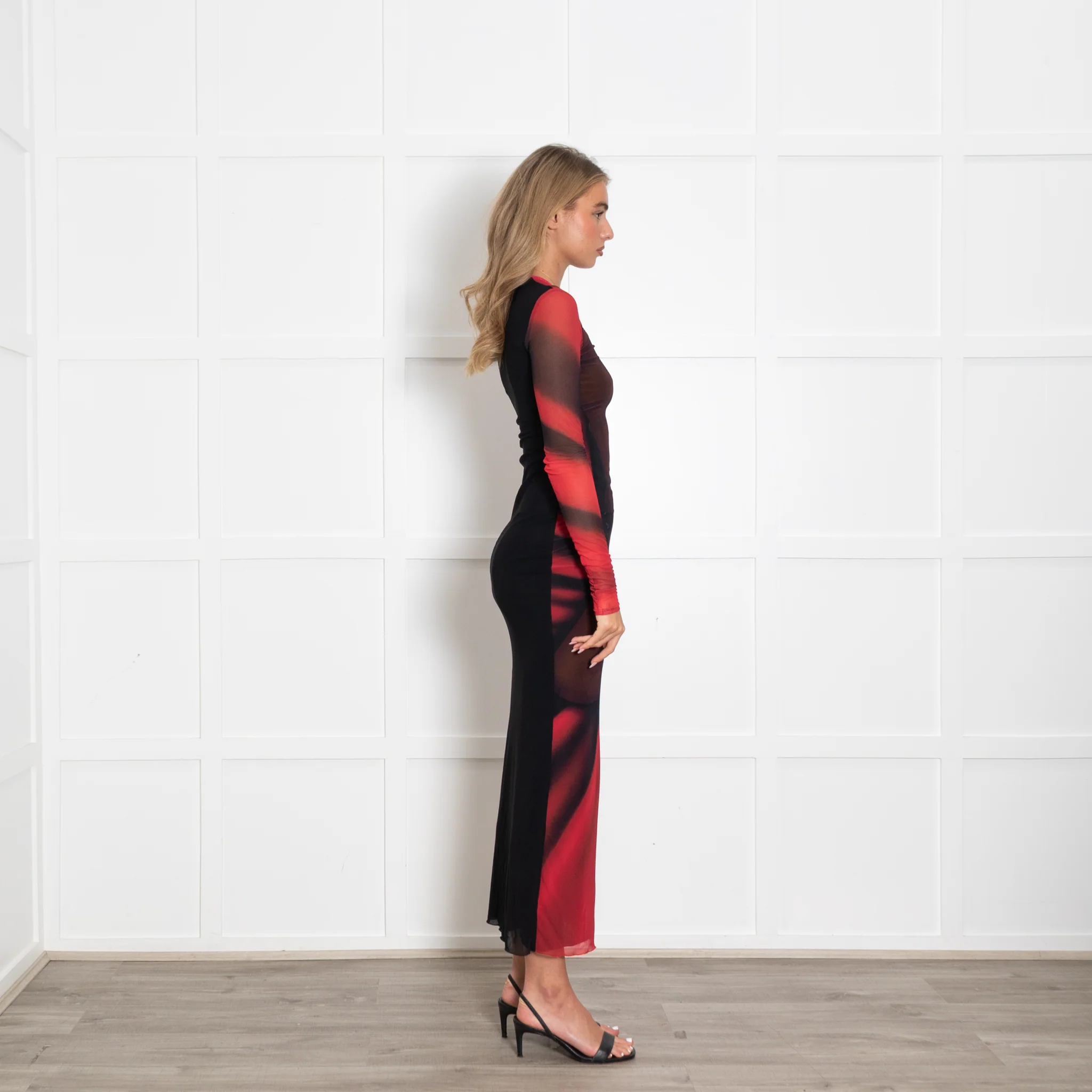 Loewe Red and Black Printed Sheer Dress - Image 6