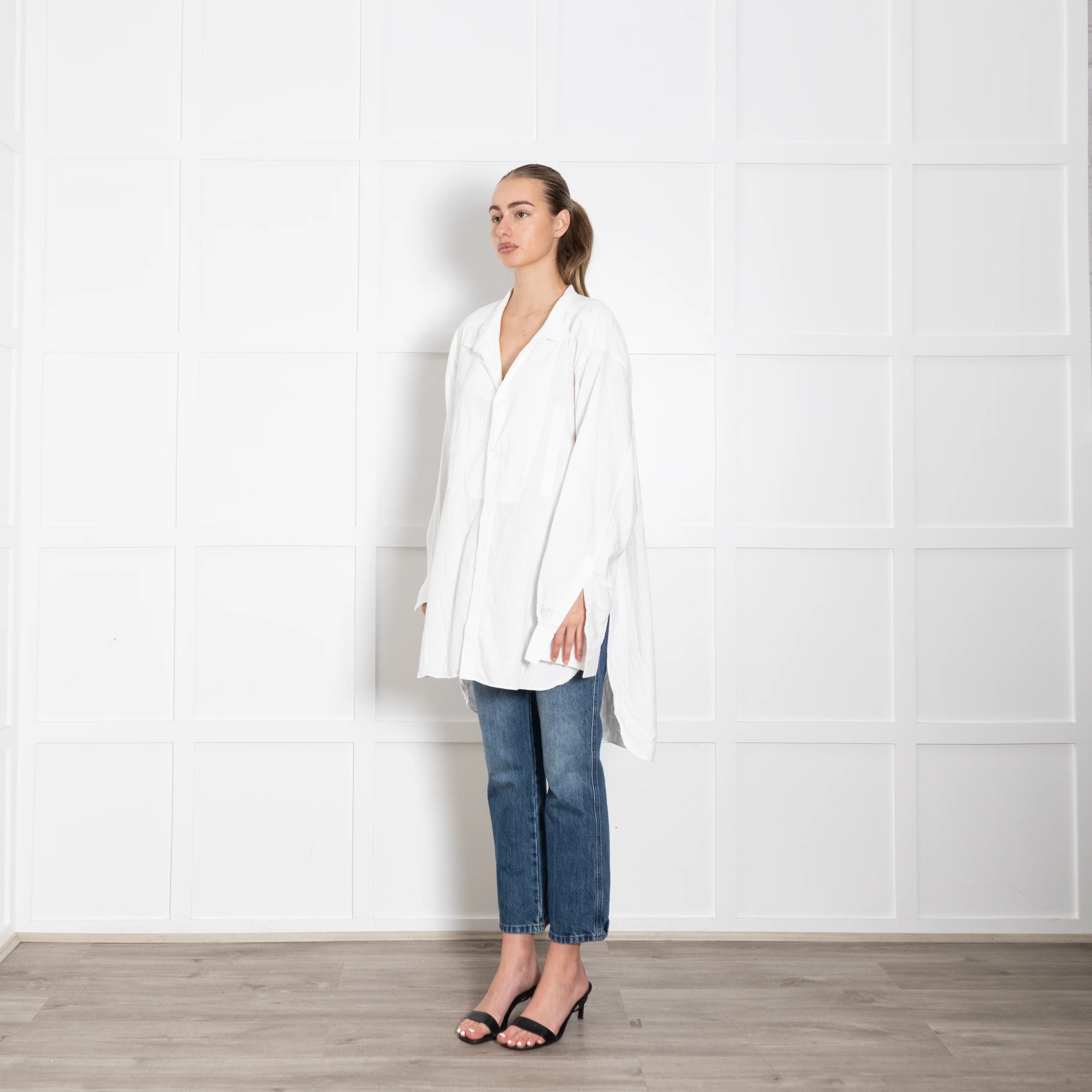 Loewe White Cotton Asymmetric Long Line Shirt - Image 3