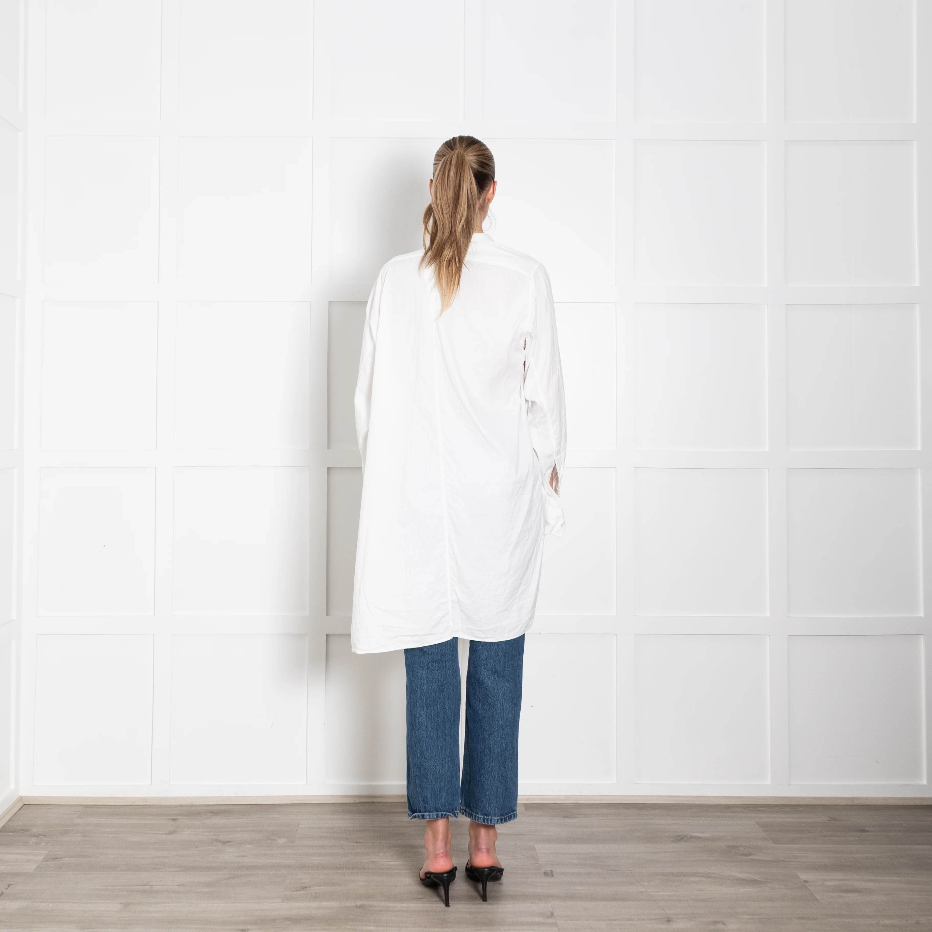 Loewe White Cotton Asymmetric Long Line Shirt - Image 5