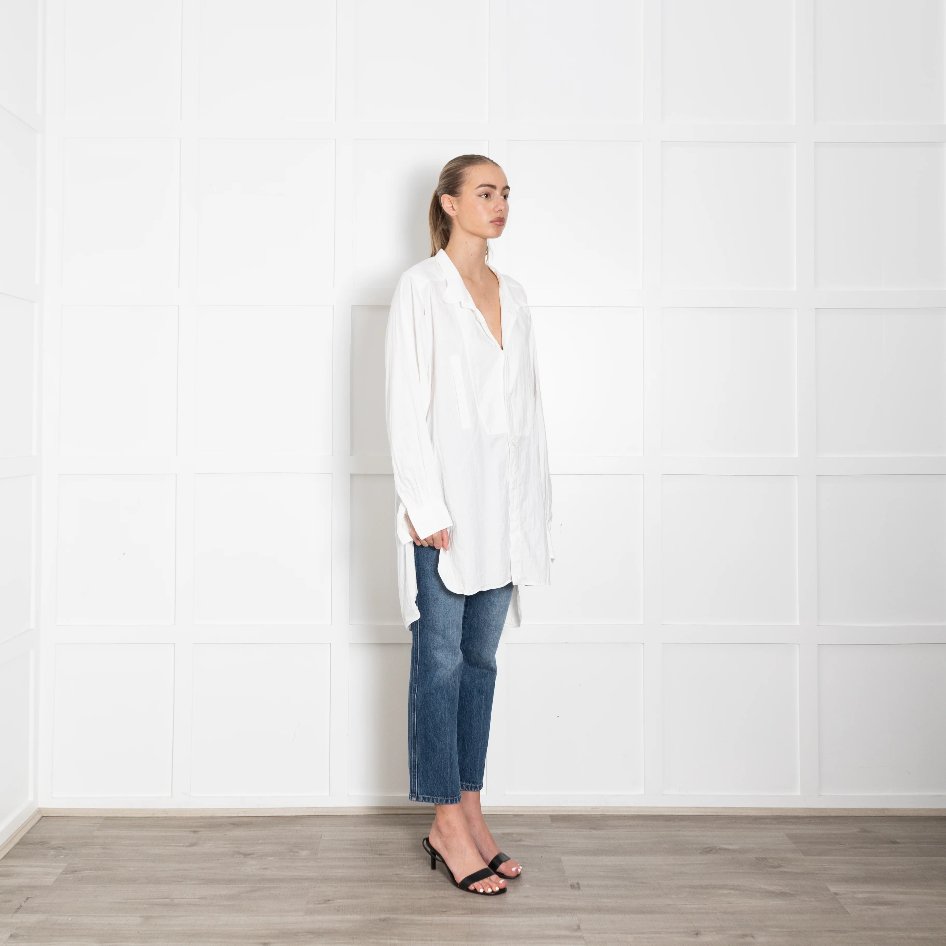 Loewe White Cotton Asymmetric Long Line Shirt - Image 7