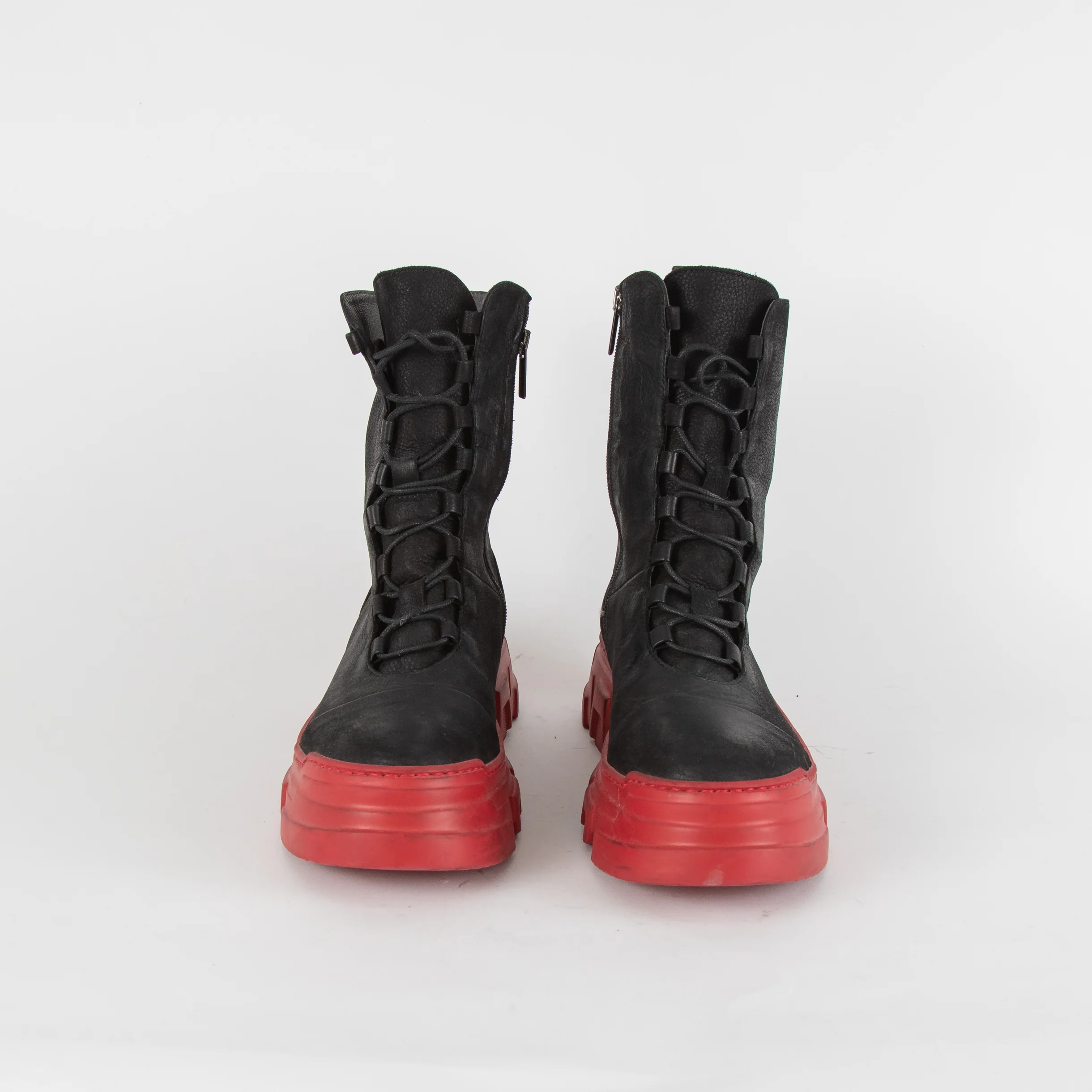 Lofina Black Combat Boots with Chunky Red Sole - Image 2