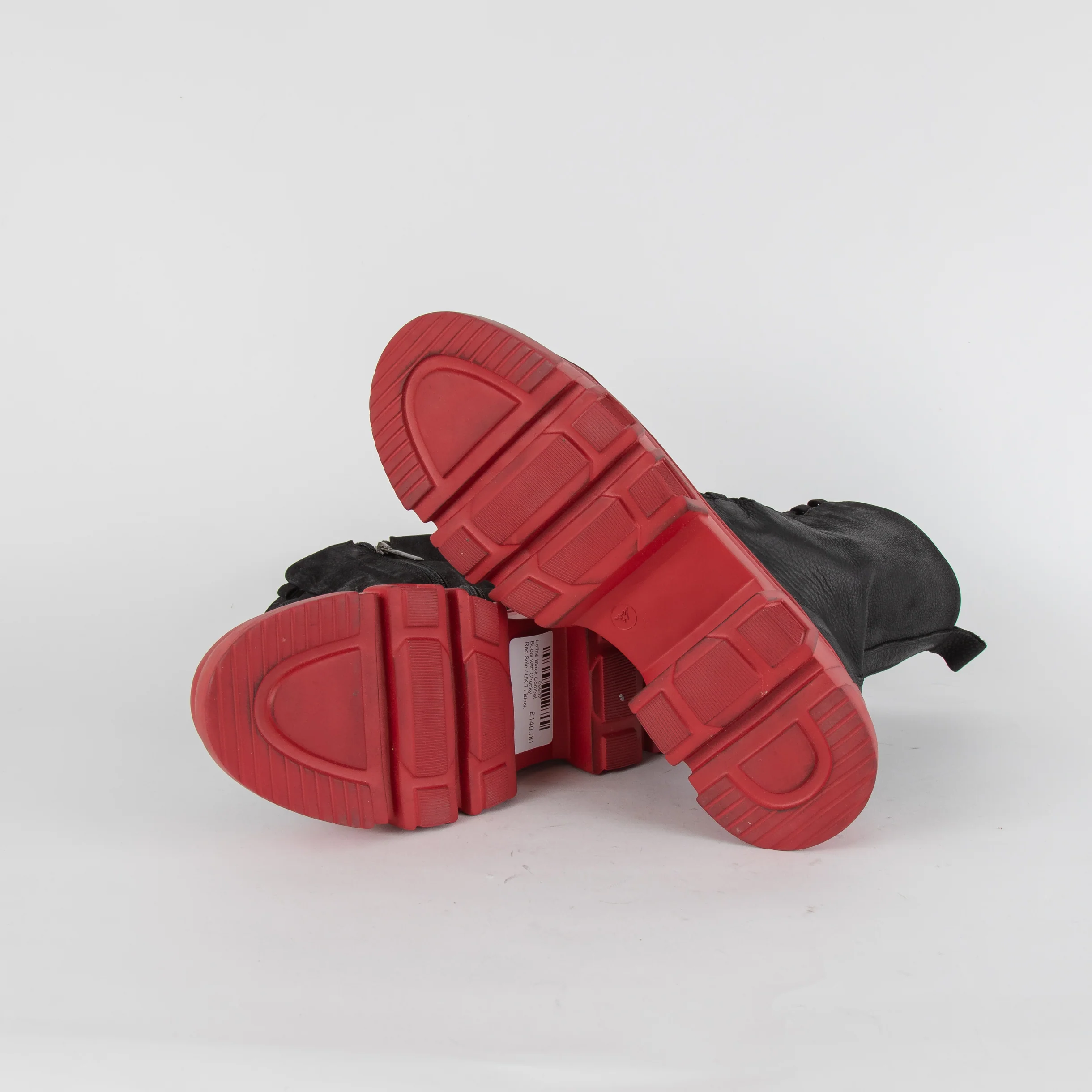 Lofina Black Combat Boots with Chunky Red Sole - Image 6