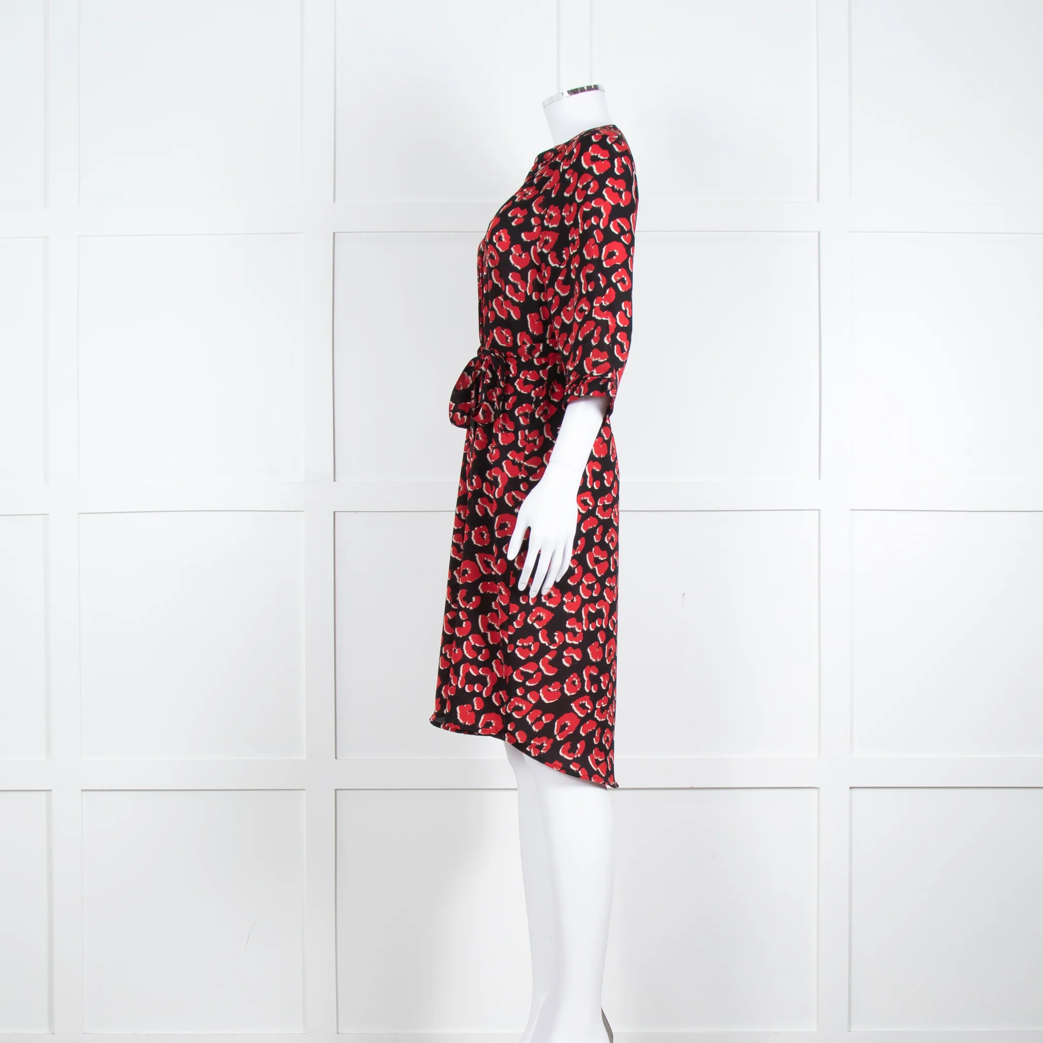 Lollys Laundry Black Red Animal Print Short Sleeve Belted Dress - Image 3