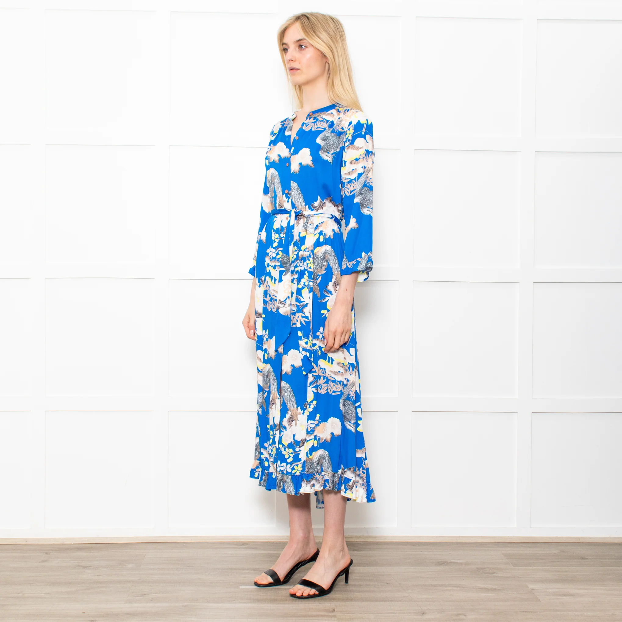 Lollys Laundry Multicolour Button Front Dress With Birds and Floral Print - Image 3