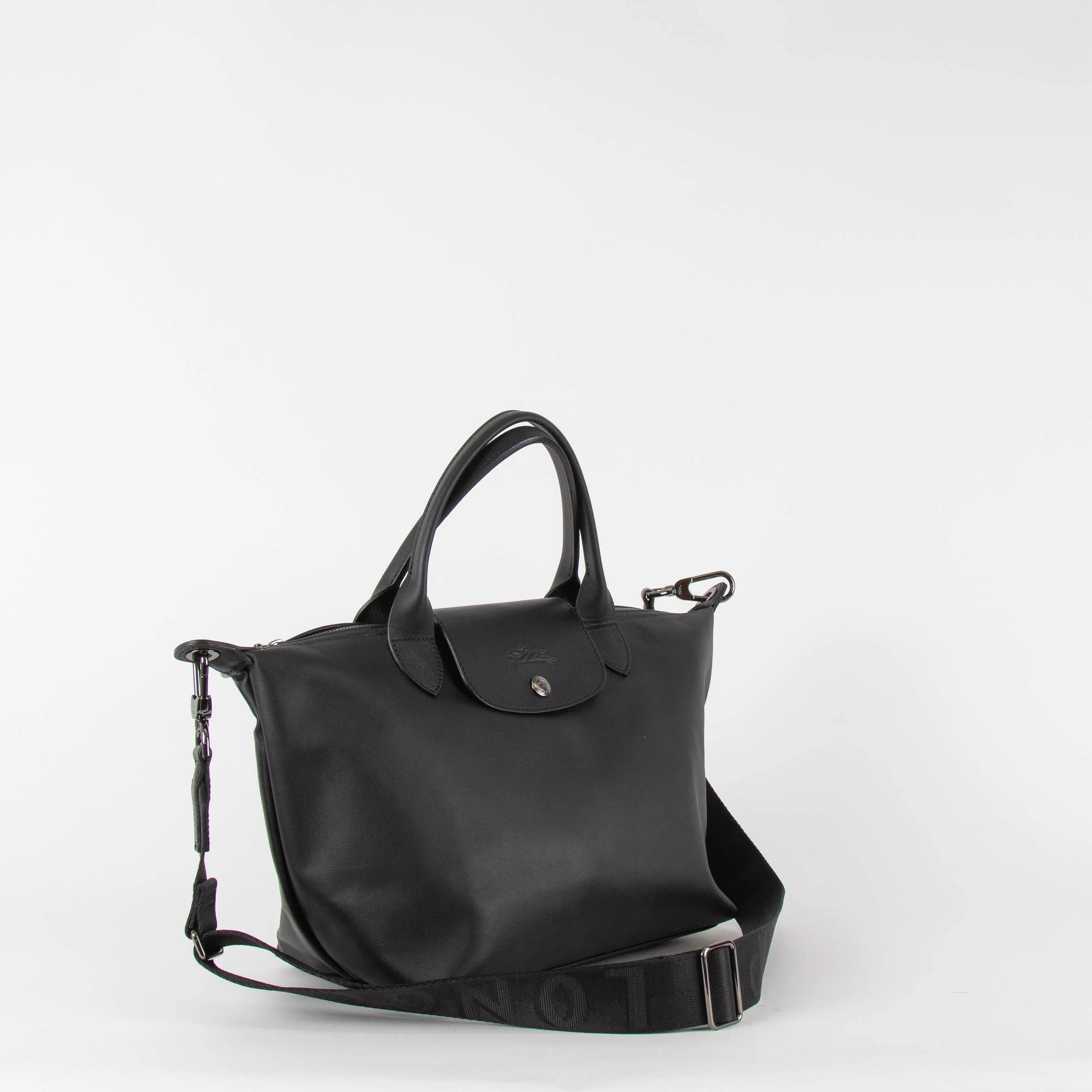Longchamp Black Leather Le Pliage Tote Bag - Image 2