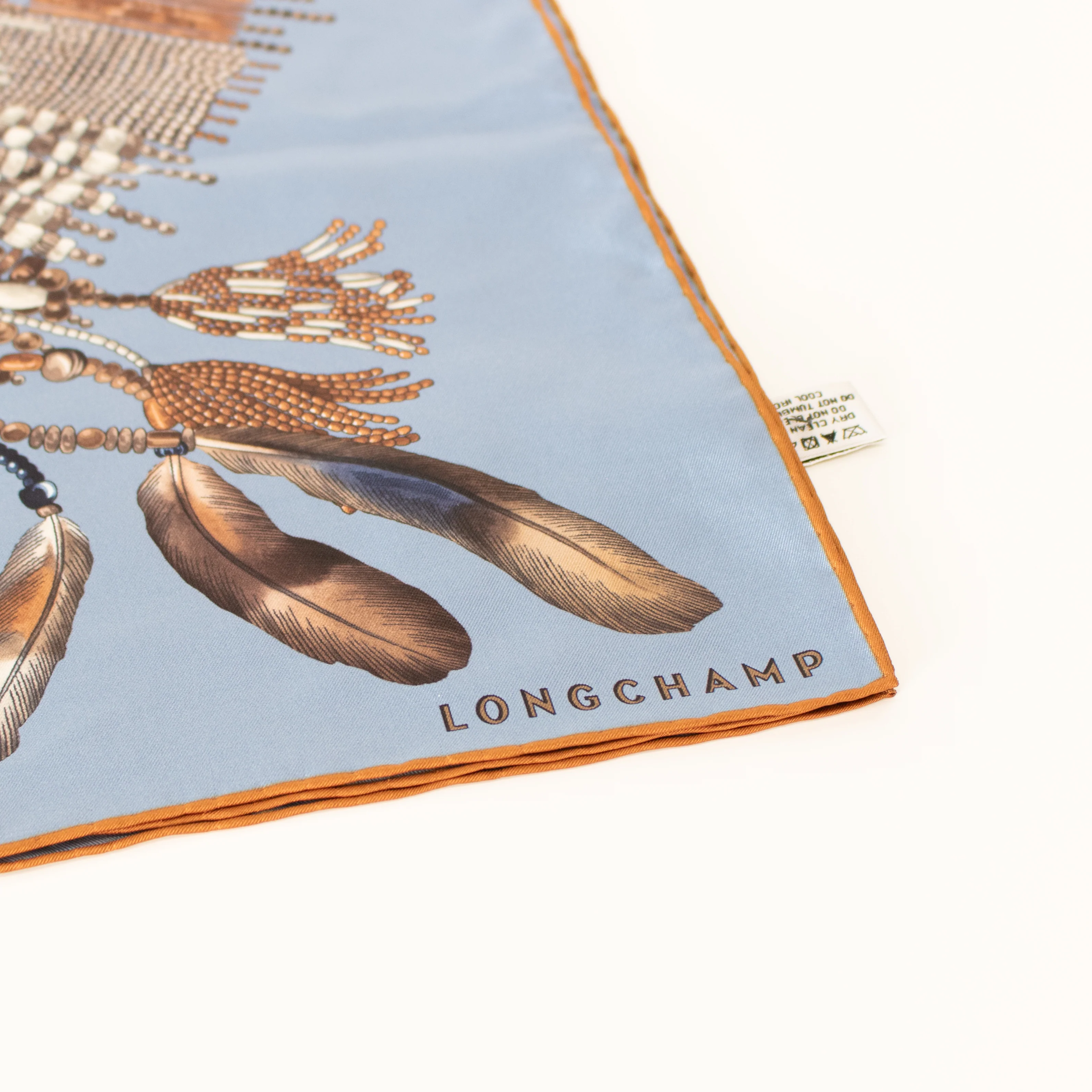 Longchamp Blue Brown Tribal Print Scarf - Image 3