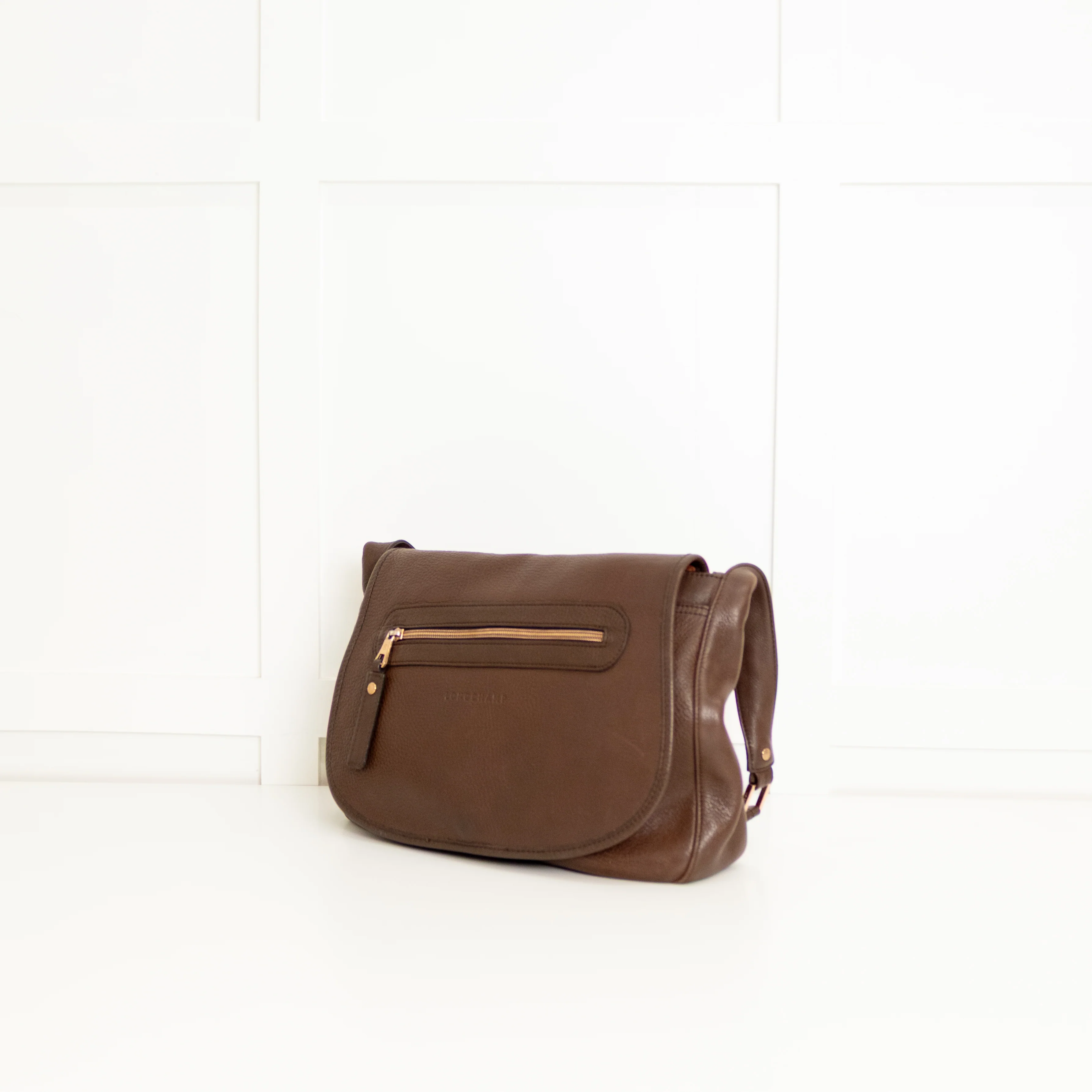 Longchamp Brown Grainy Leather Flap Shoulder Bag - Image 3