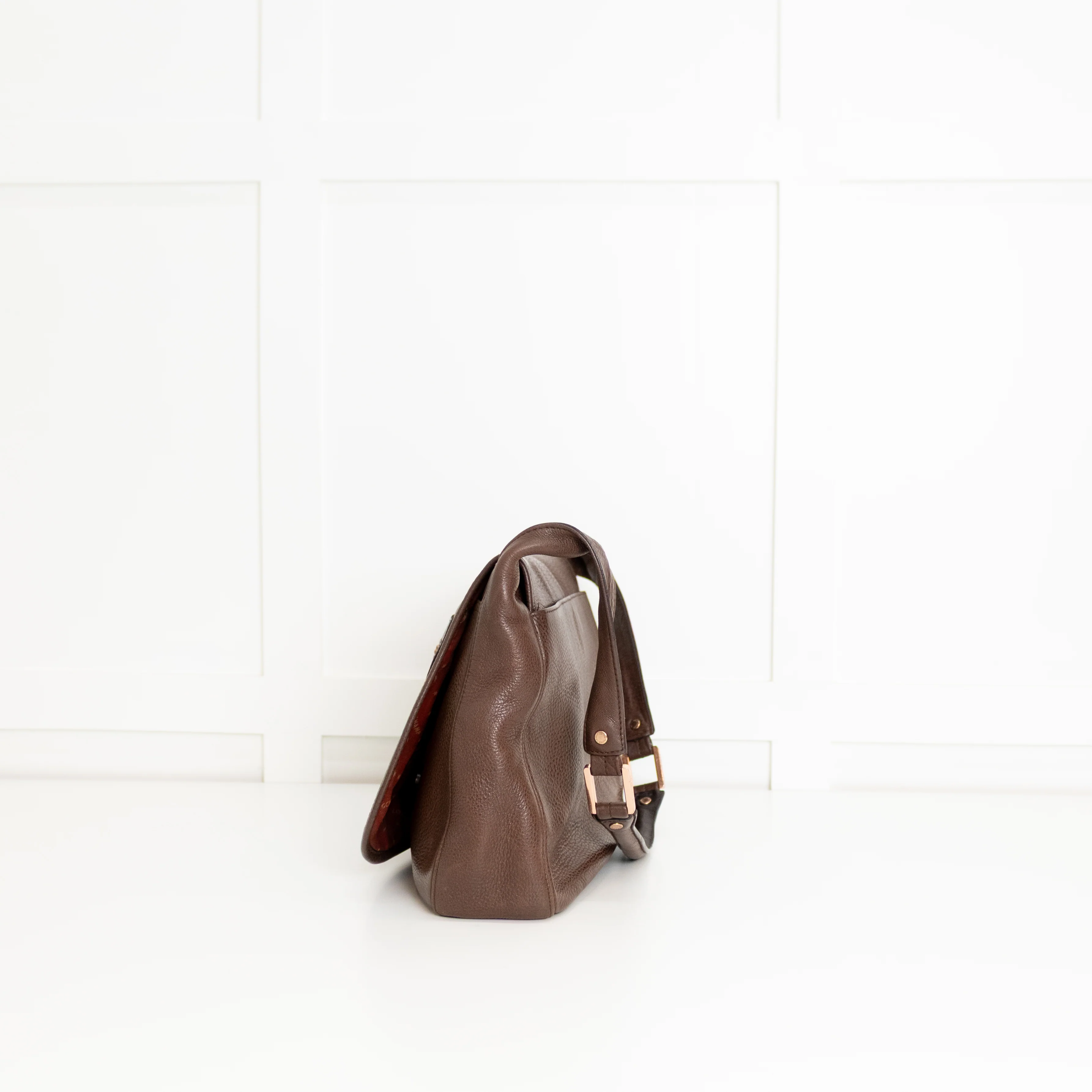 Longchamp Brown Grainy Leather Flap Shoulder Bag - Image 4