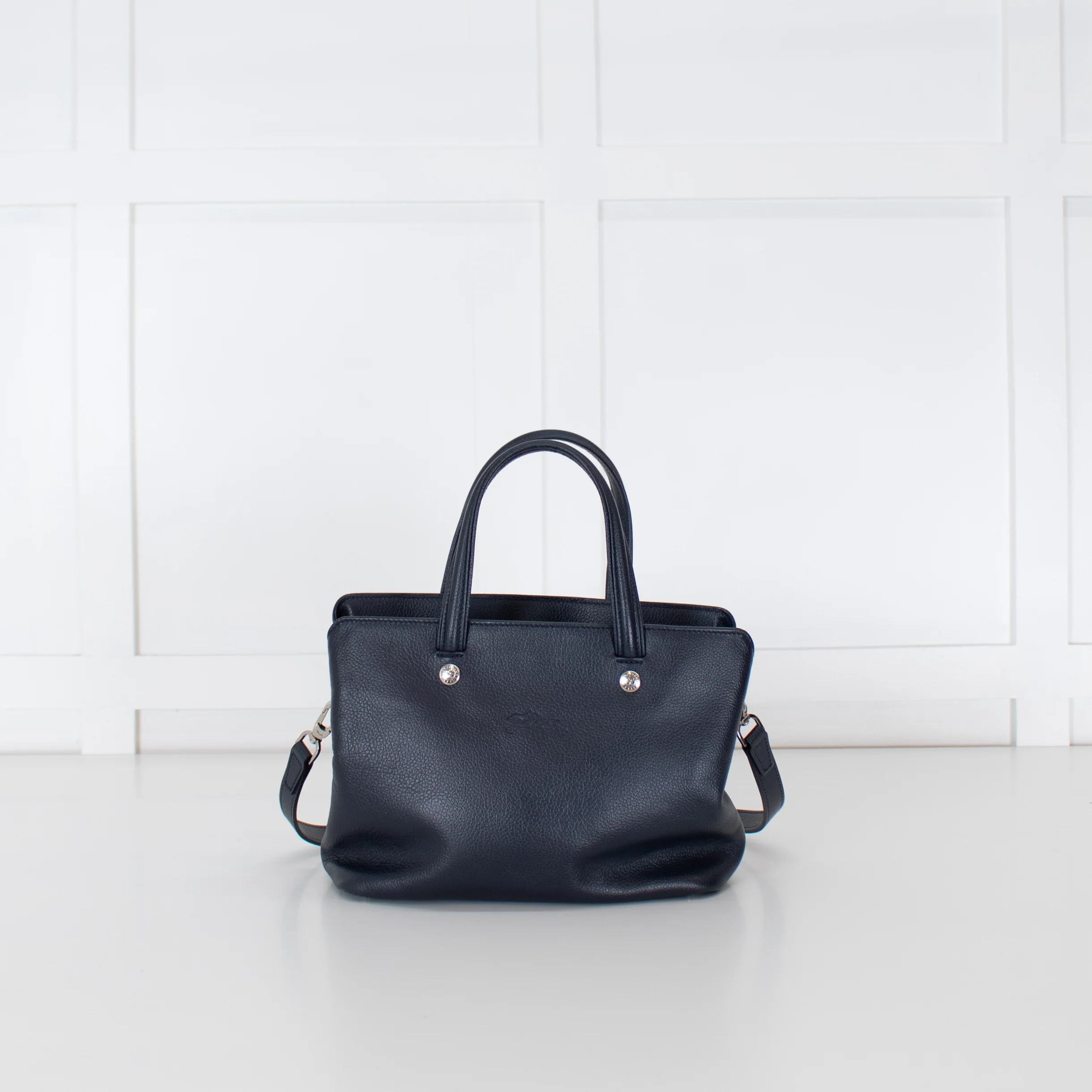 Longchamp Navy Blue Grainy Leather Le Foulonne Bag