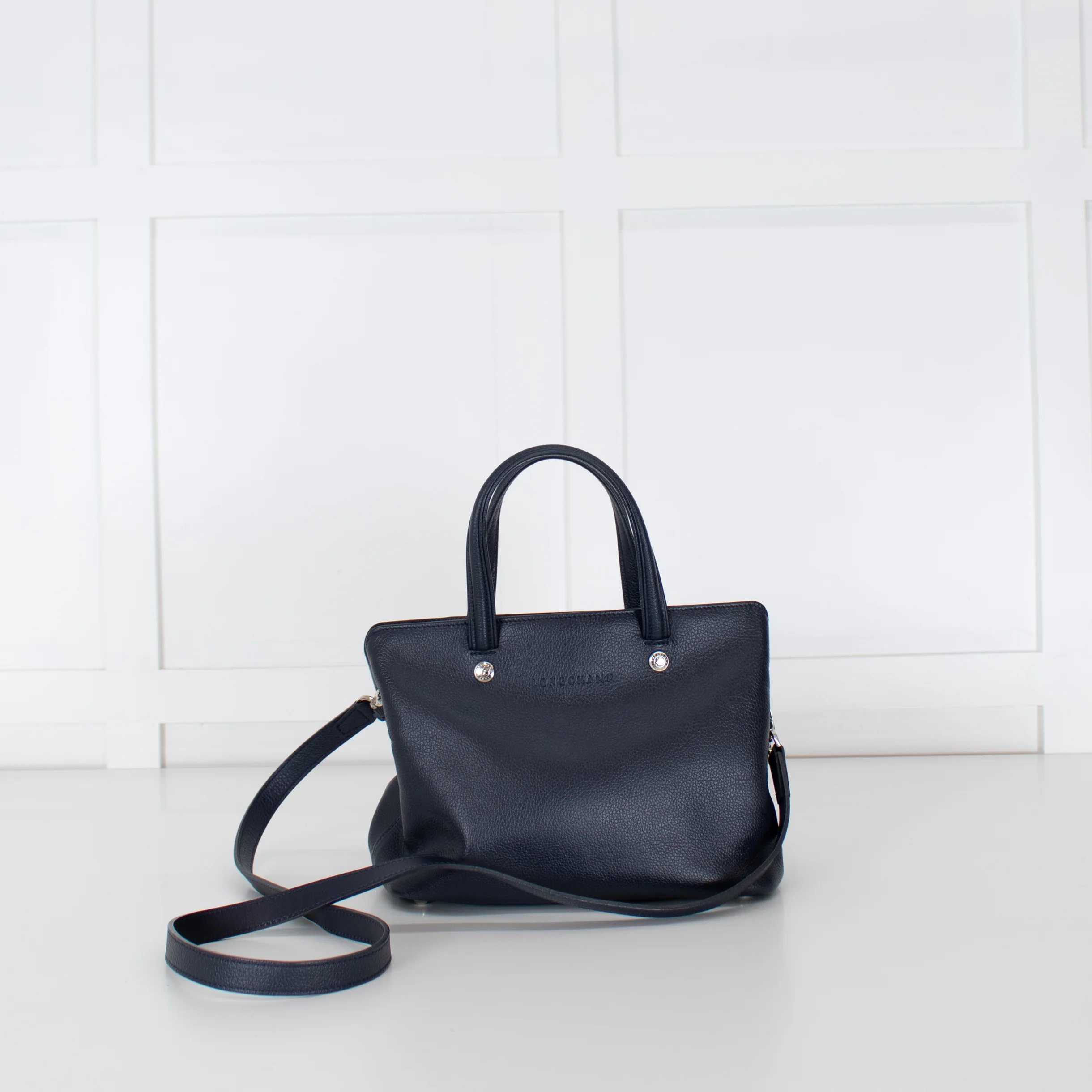 Longchamp Navy Blue Grainy Leather Le Foulonne Bag - Image 5