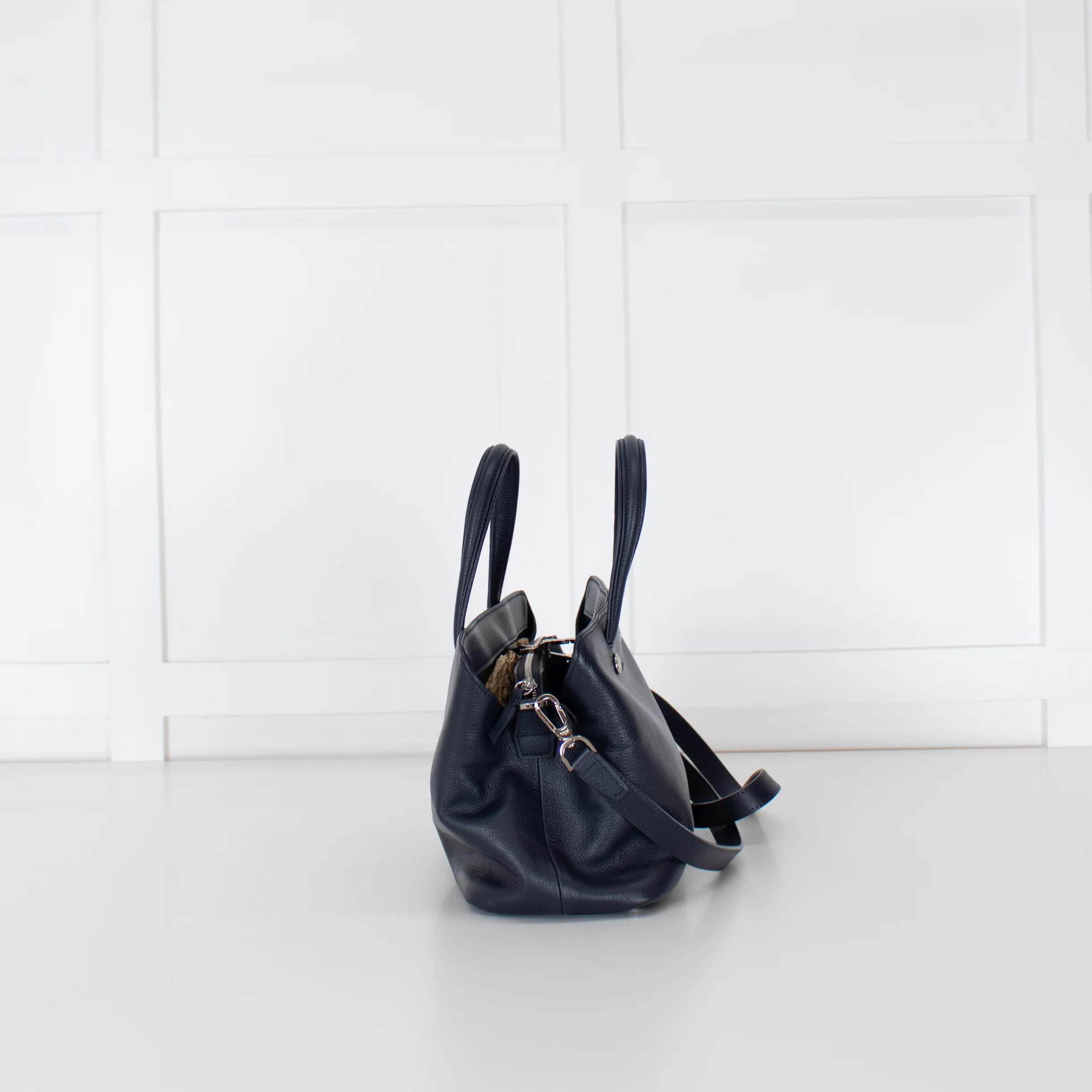 Longchamp Navy Blue Grainy Leather Le Foulonne Bag - Image 6