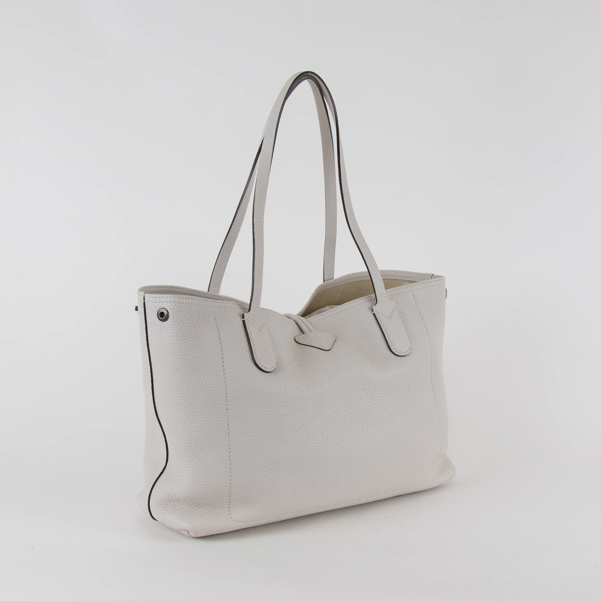 Longchamp Pale Grey Le Roseau Essential Grained Leather Top Handle Tote Bag - Image 2