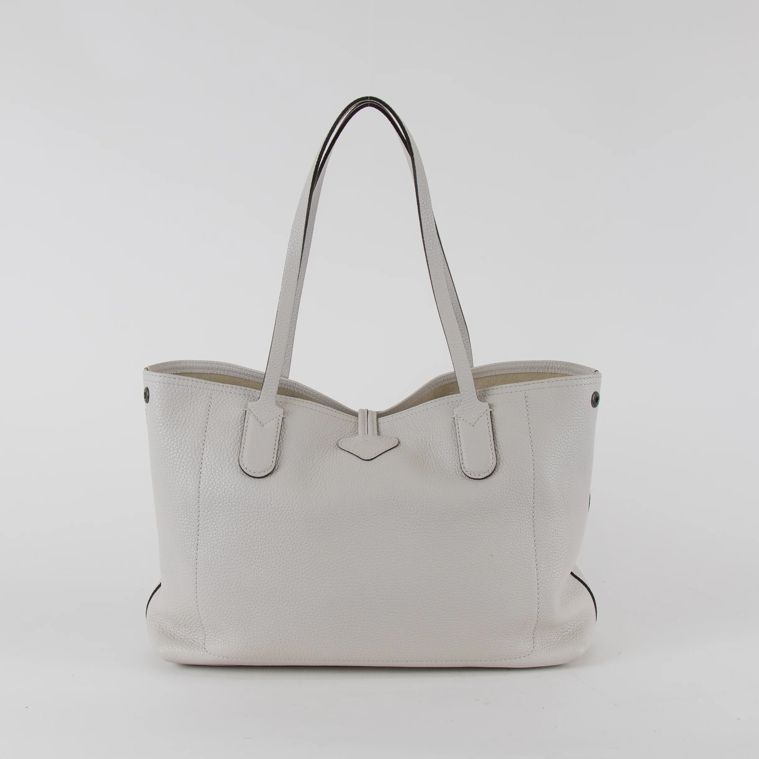 Longchamp Pale Grey Le Roseau Essential Grained Leather Top Handle Tote Bag - Image 4