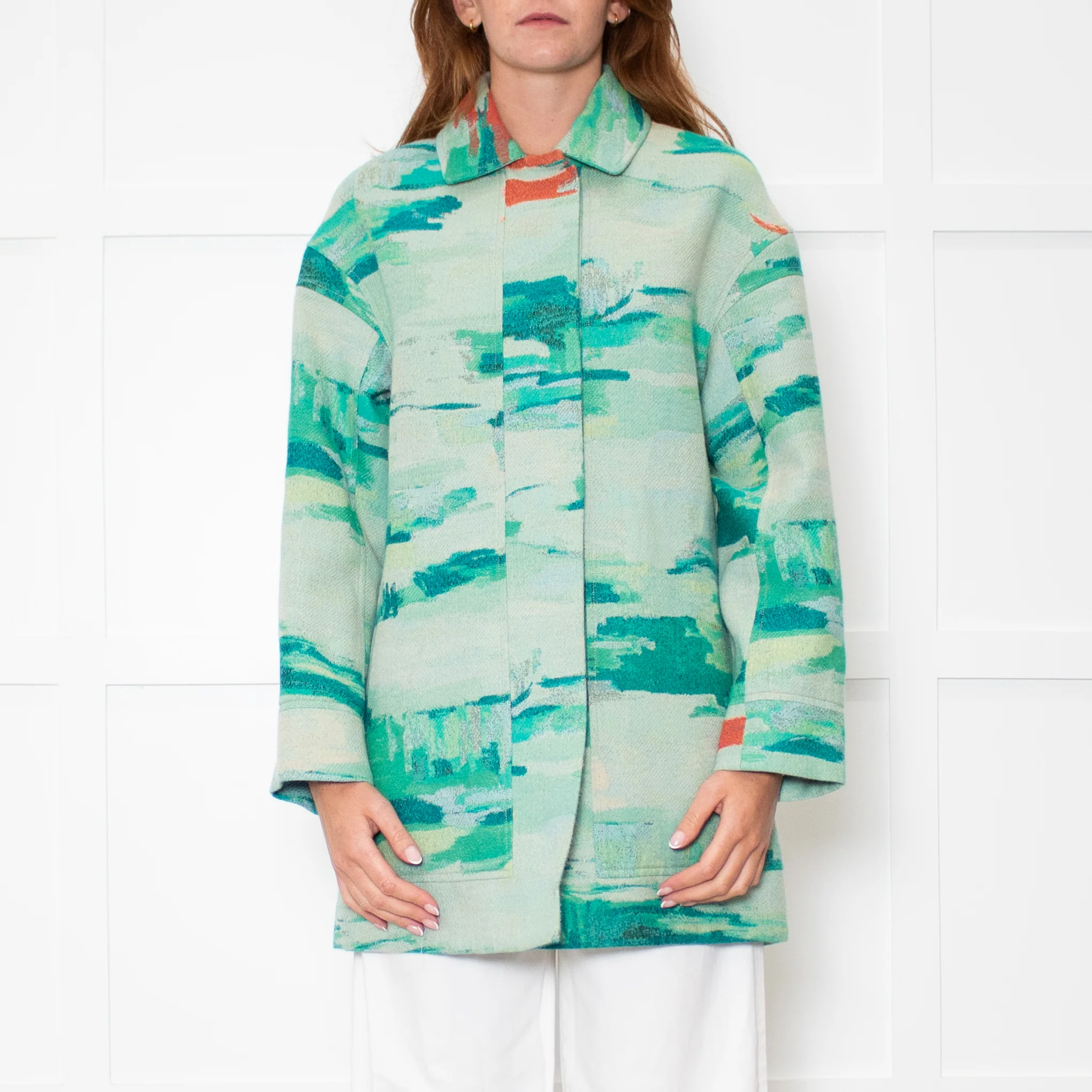 Longchamp Turquoise Orange Print Long Jacket - Image 2