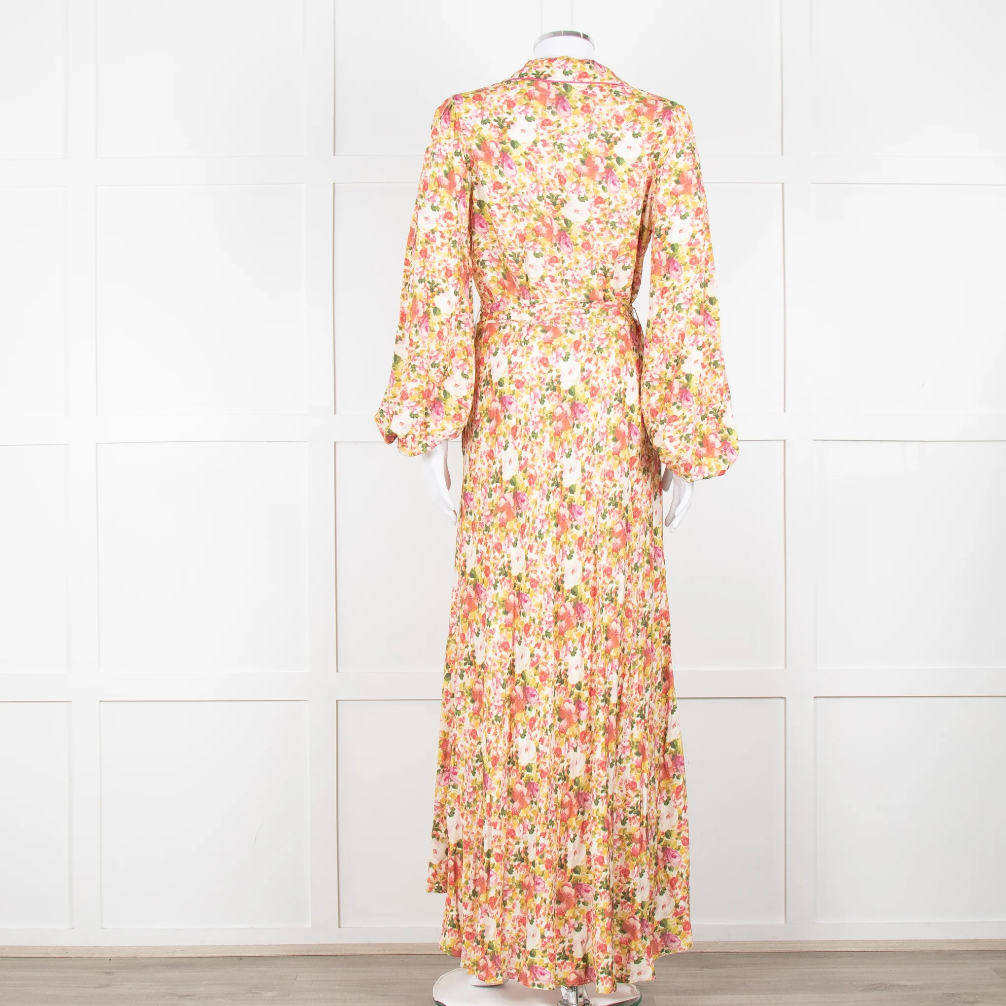 Loretta Caponi Cream Pink Yellow Floral Long Sleeve Maxi Dress - Image 5