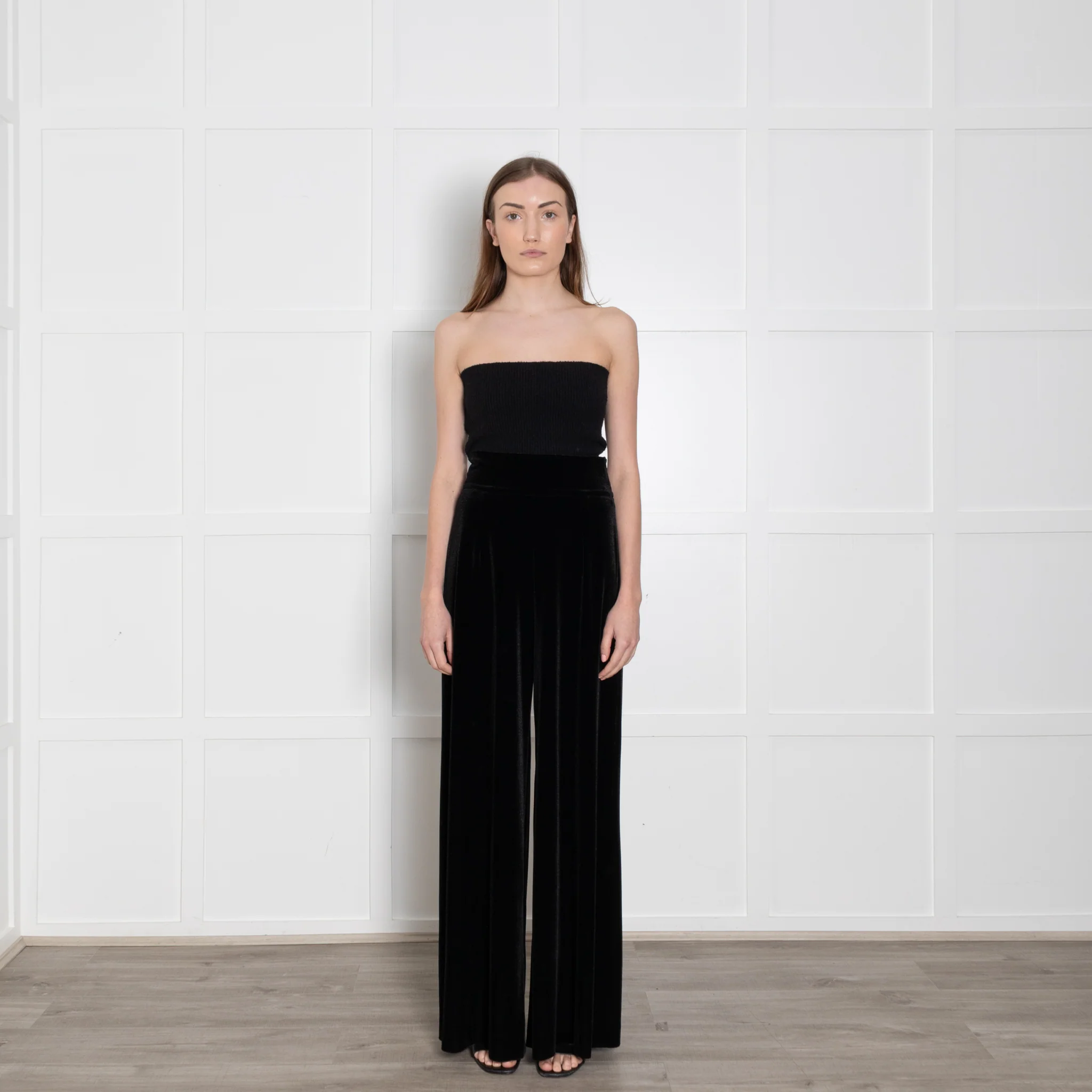 Loretta Caponi Velvet Black Shimmery Flared Trousers