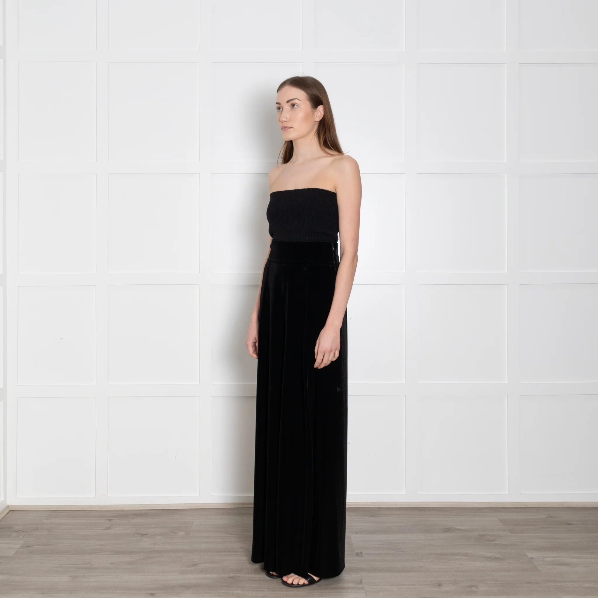 Loretta Caponi Velvet Black Shimmery Flared Trousers - Image 3