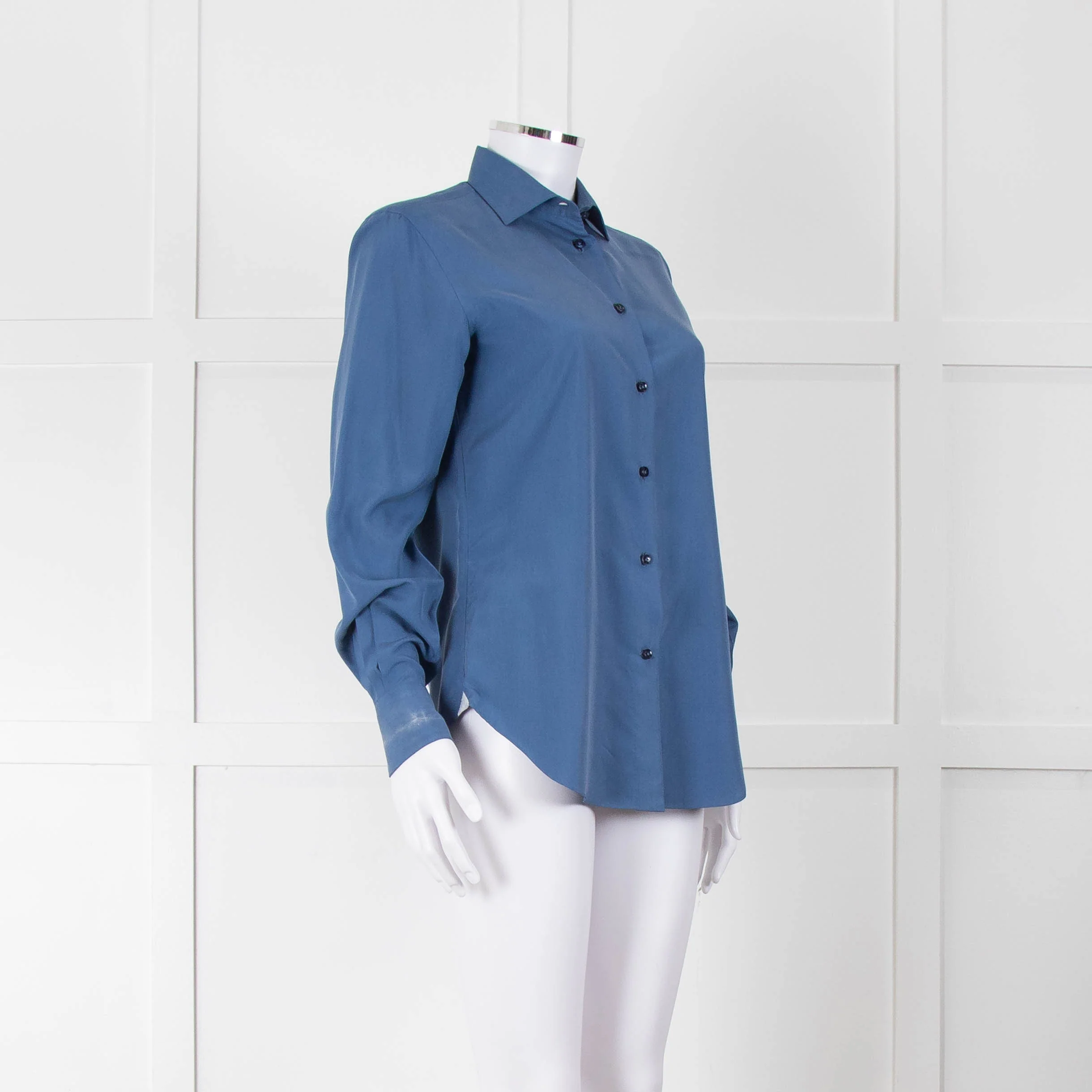 Loro Piana Blue Silk Collared Shirt - Image 2
