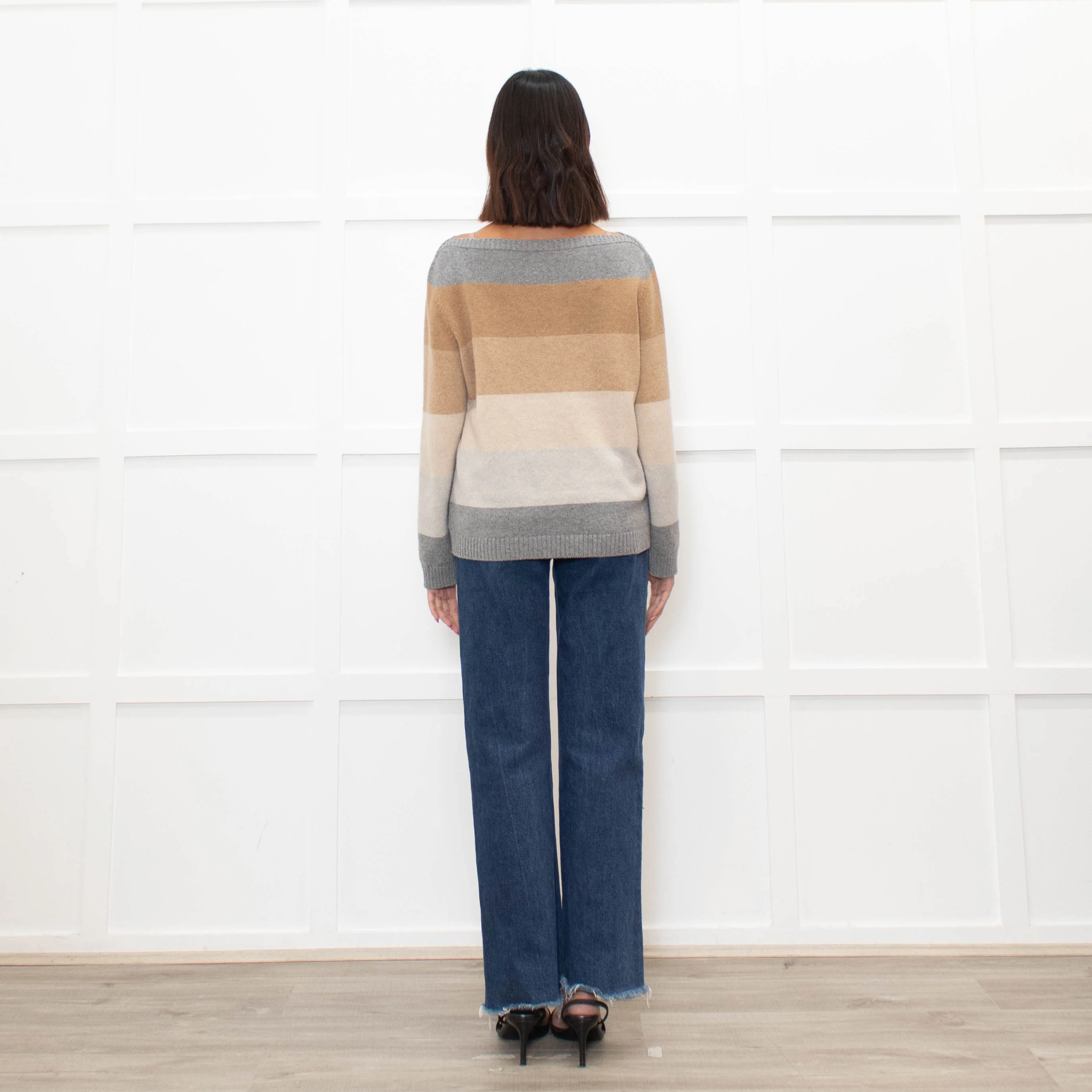Loro Piana Brown And Grey Block Stripe Cashmere Jumper - Image 5
