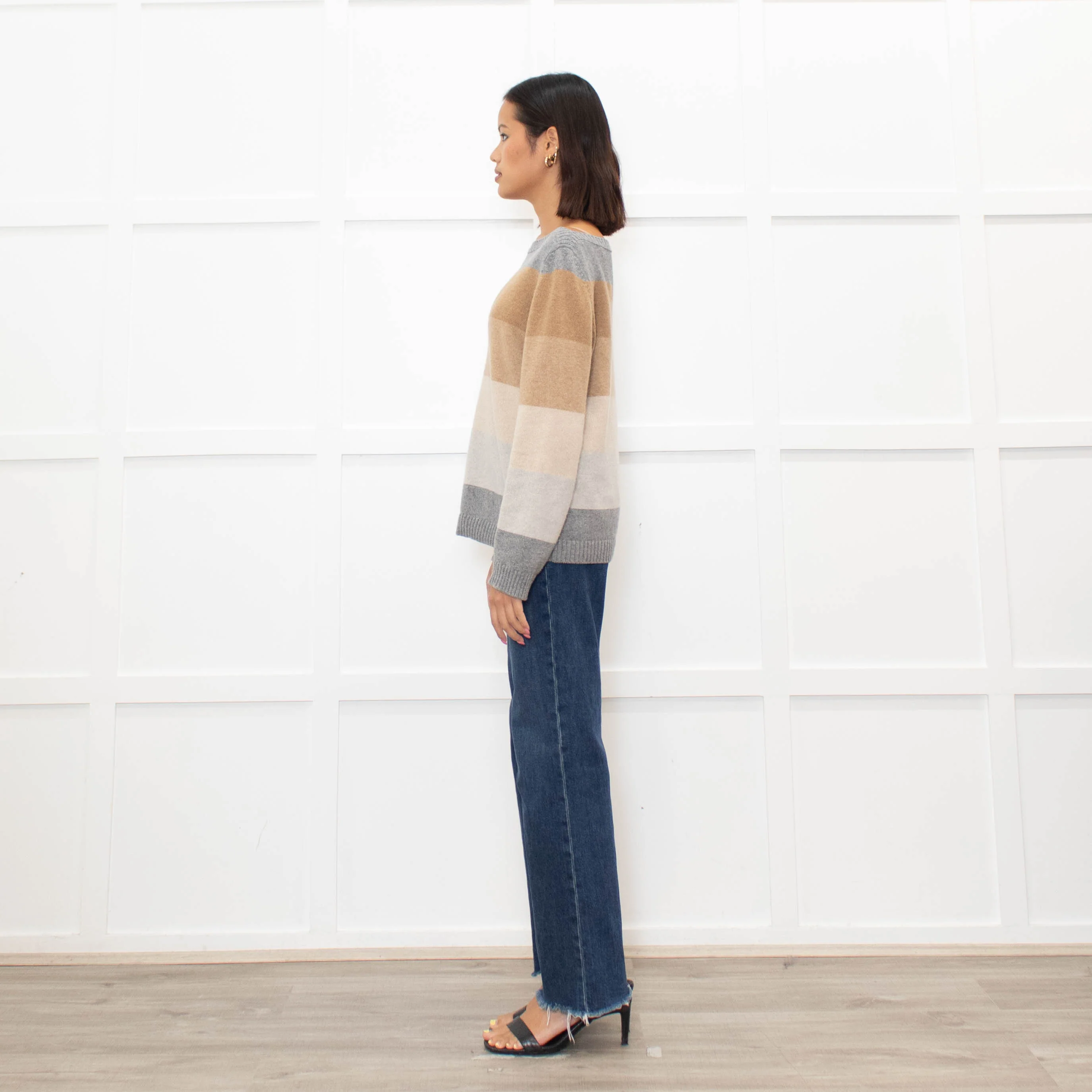 Loro Piana Brown And Grey Block Stripe Cashmere Jumper - Image 6
