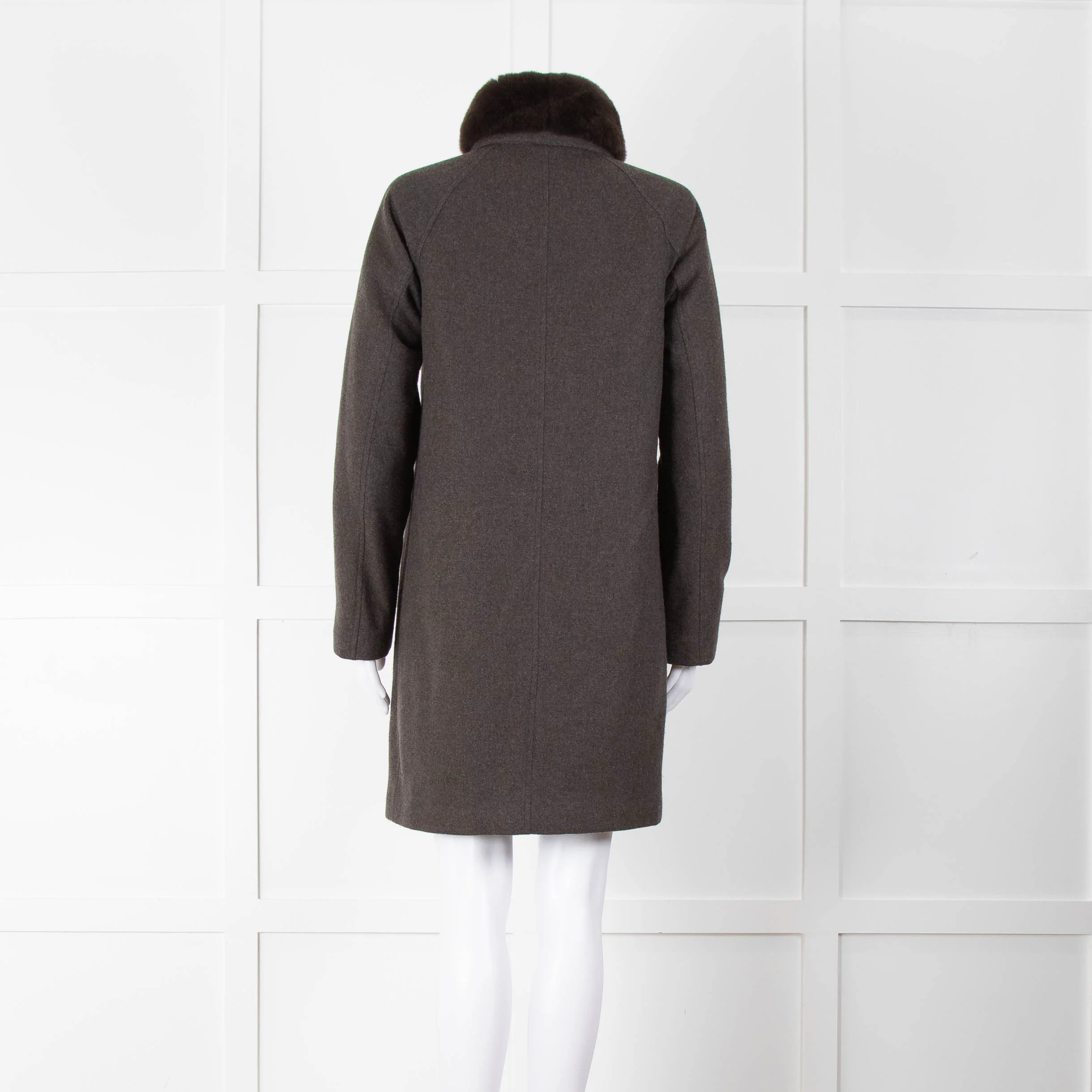 Loro Piana Brown Cashmere Fur Trim Collar Coat - Image 5