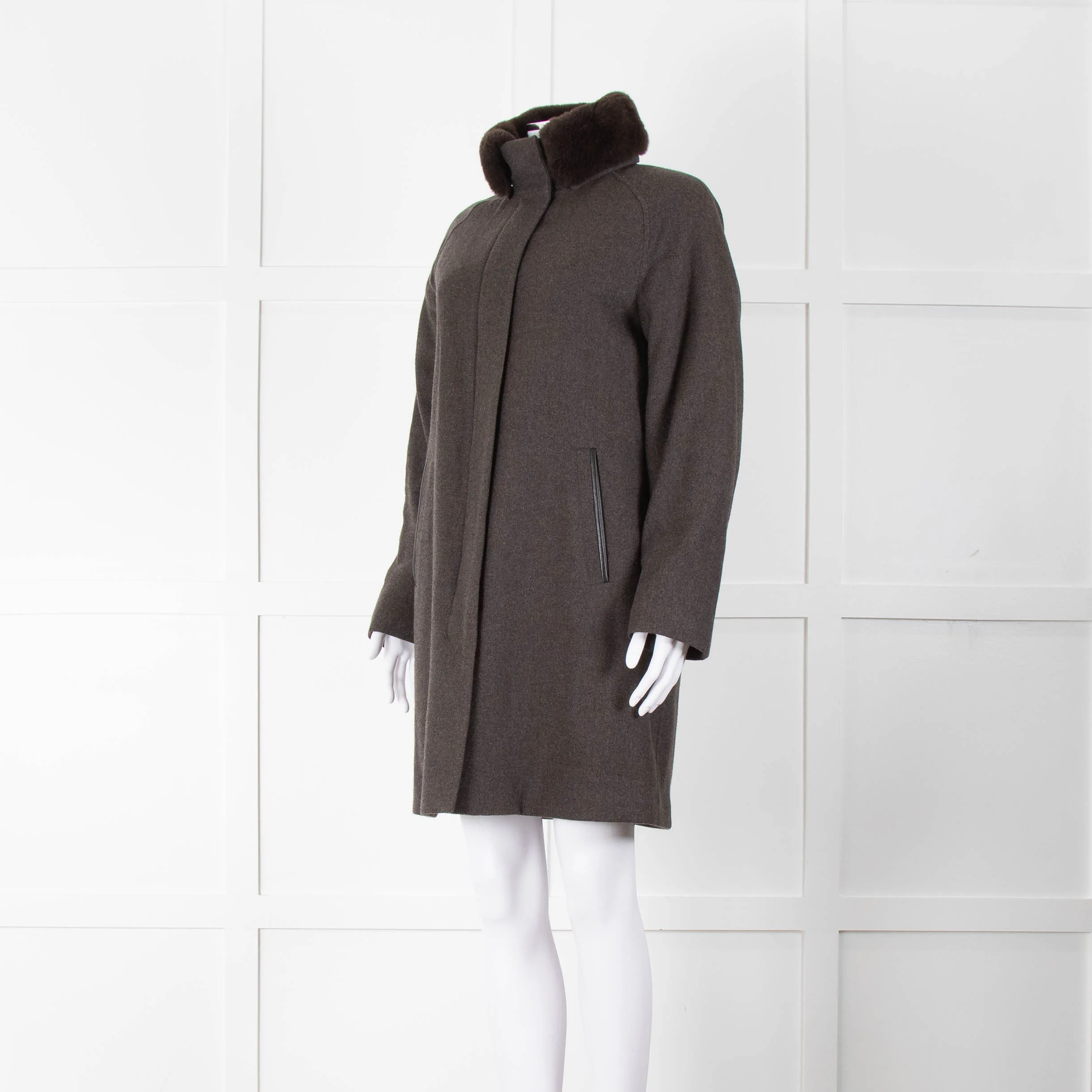 Loro Piana Brown Cashmere Fur Trim Collar Coat - Image 8