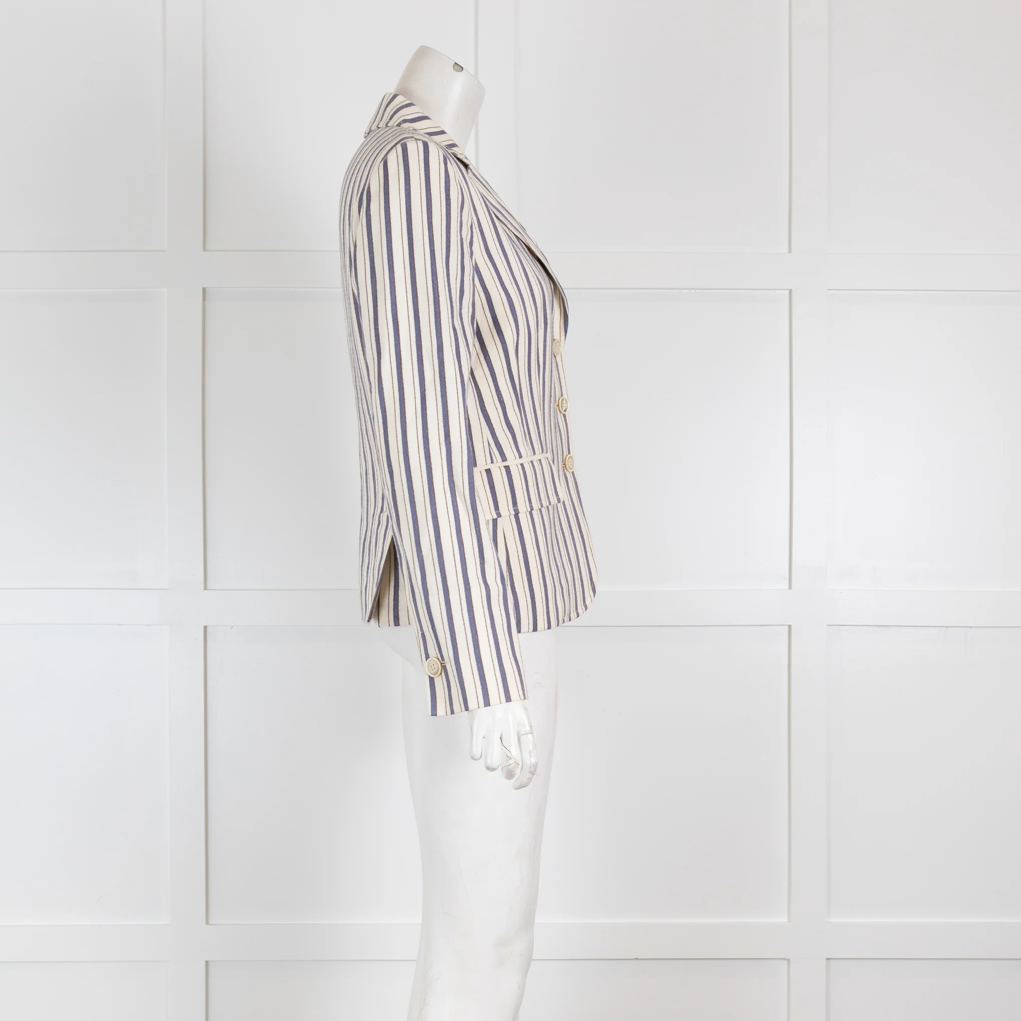 Loro Piana Cream, Blue & Brown Pin Stripe Blazer - Image 2
