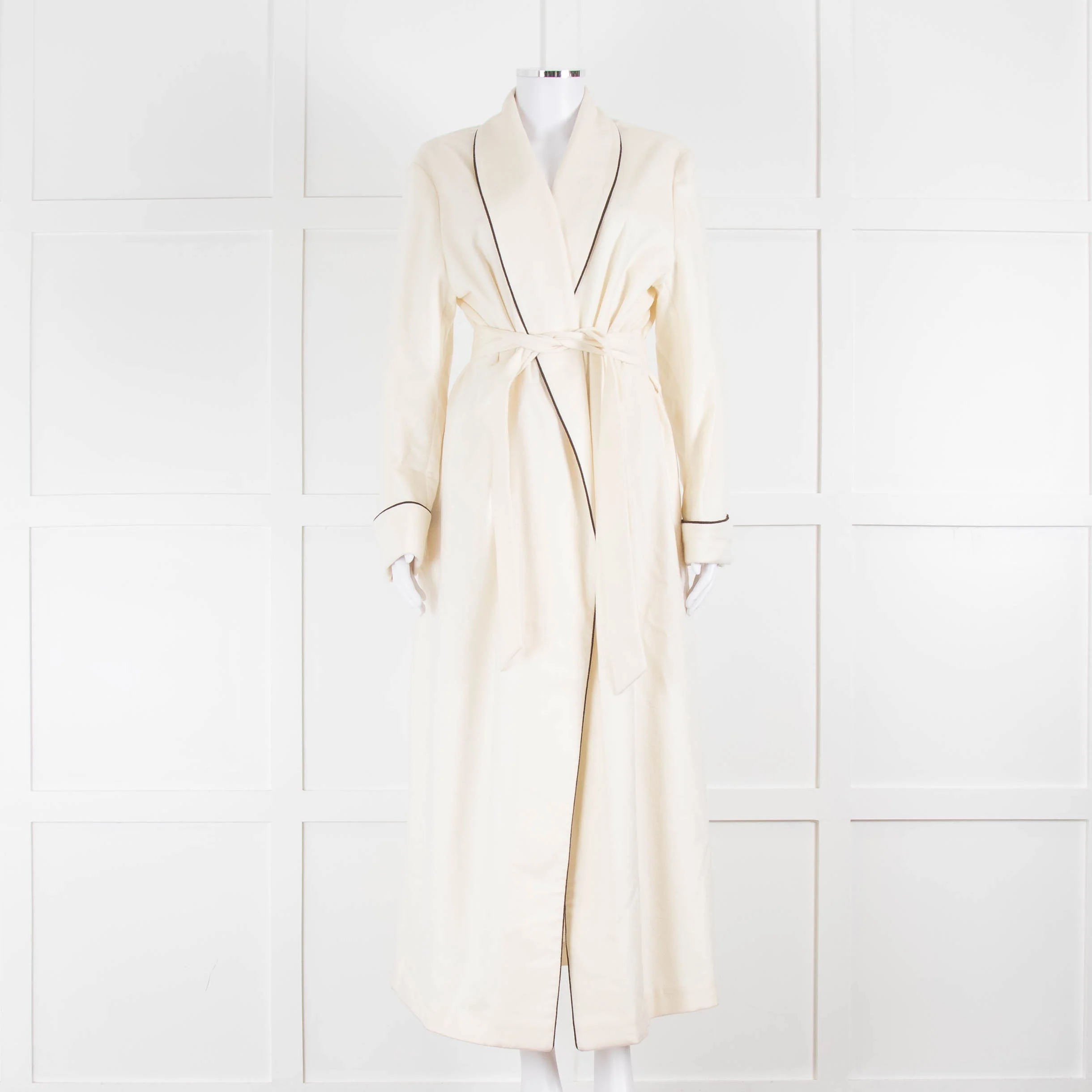 Loro Piana Cream Brown Trim Cashmere Dressing Gown