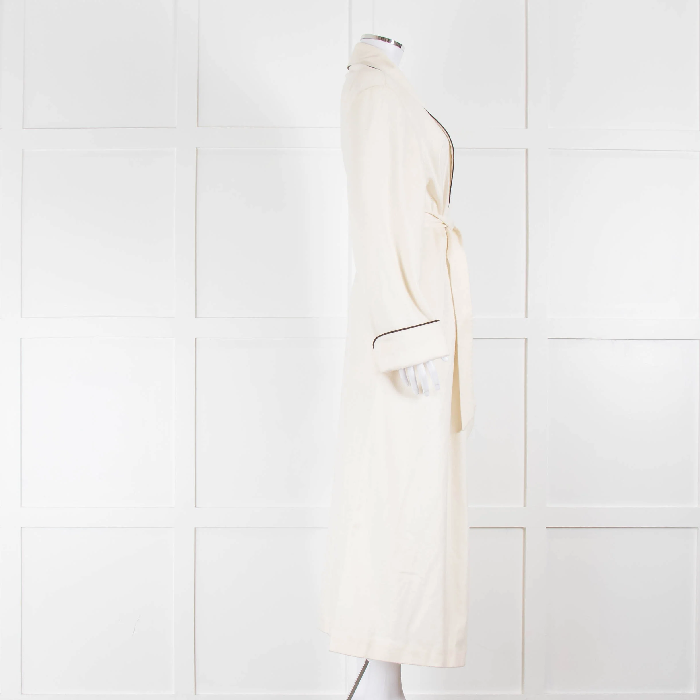 Loro Piana Cream Brown Trim Cashmere Dressing Gown - Image 3