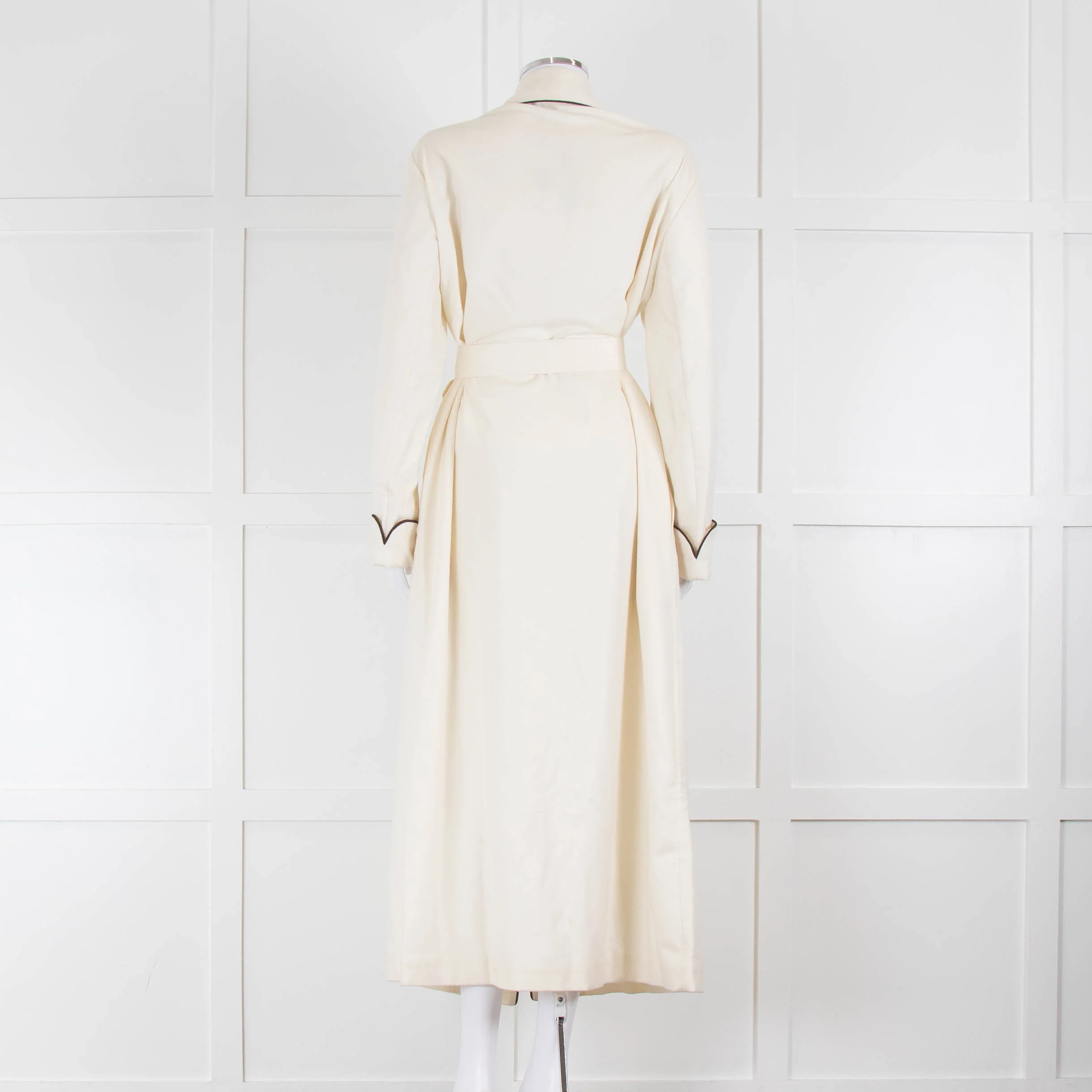 Loro Piana Cream Brown Trim Cashmere Dressing Gown - Image 4