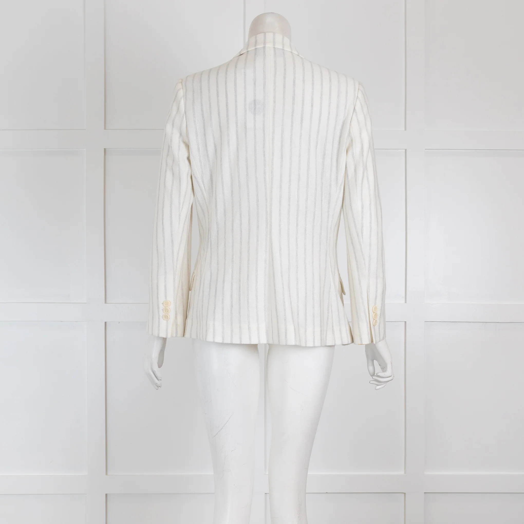Loro Piana Cream Double Breasted Knit Blazer with Grey Stripes - Image 2