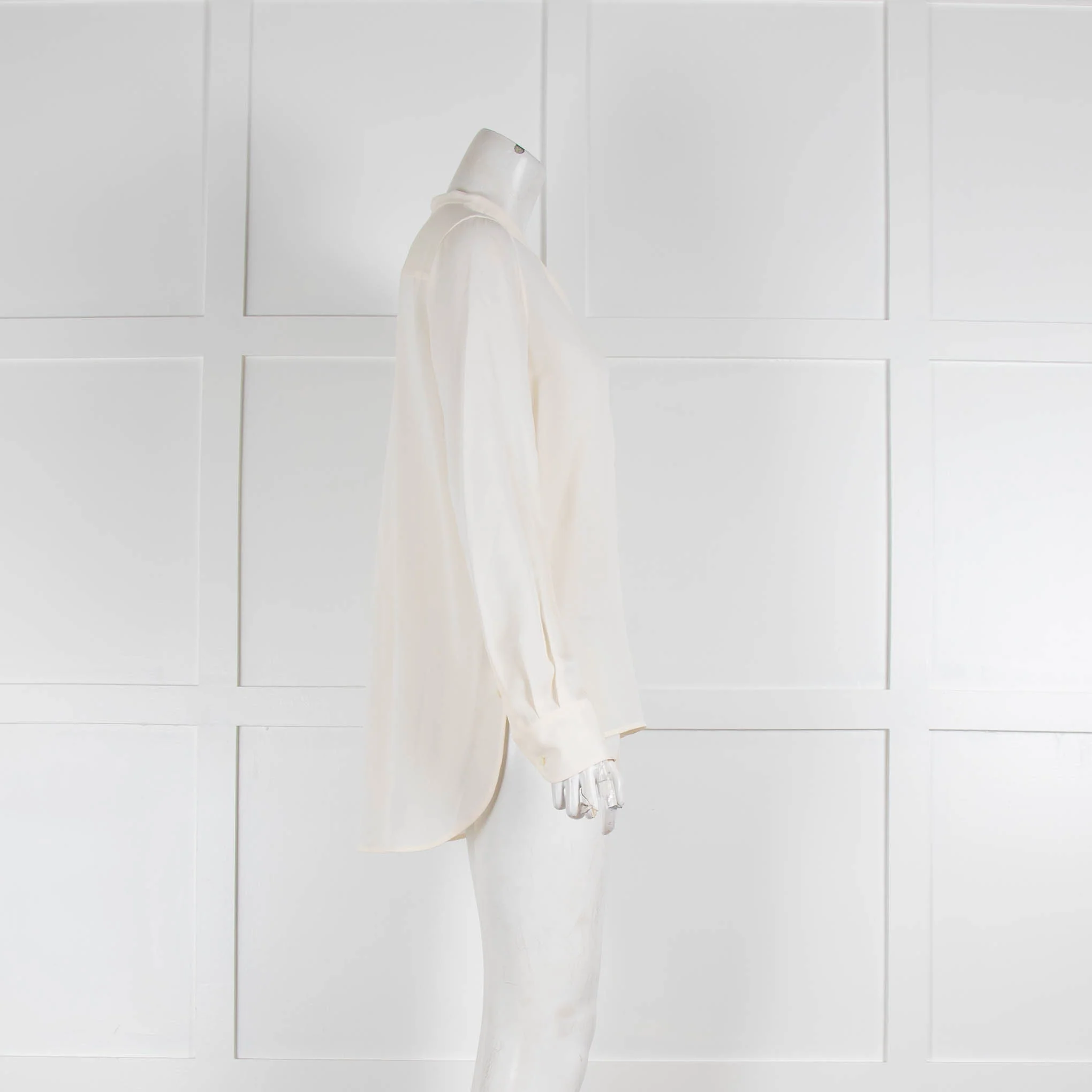 Loro Piana Cream Silk Collarless Blouse - Image 2