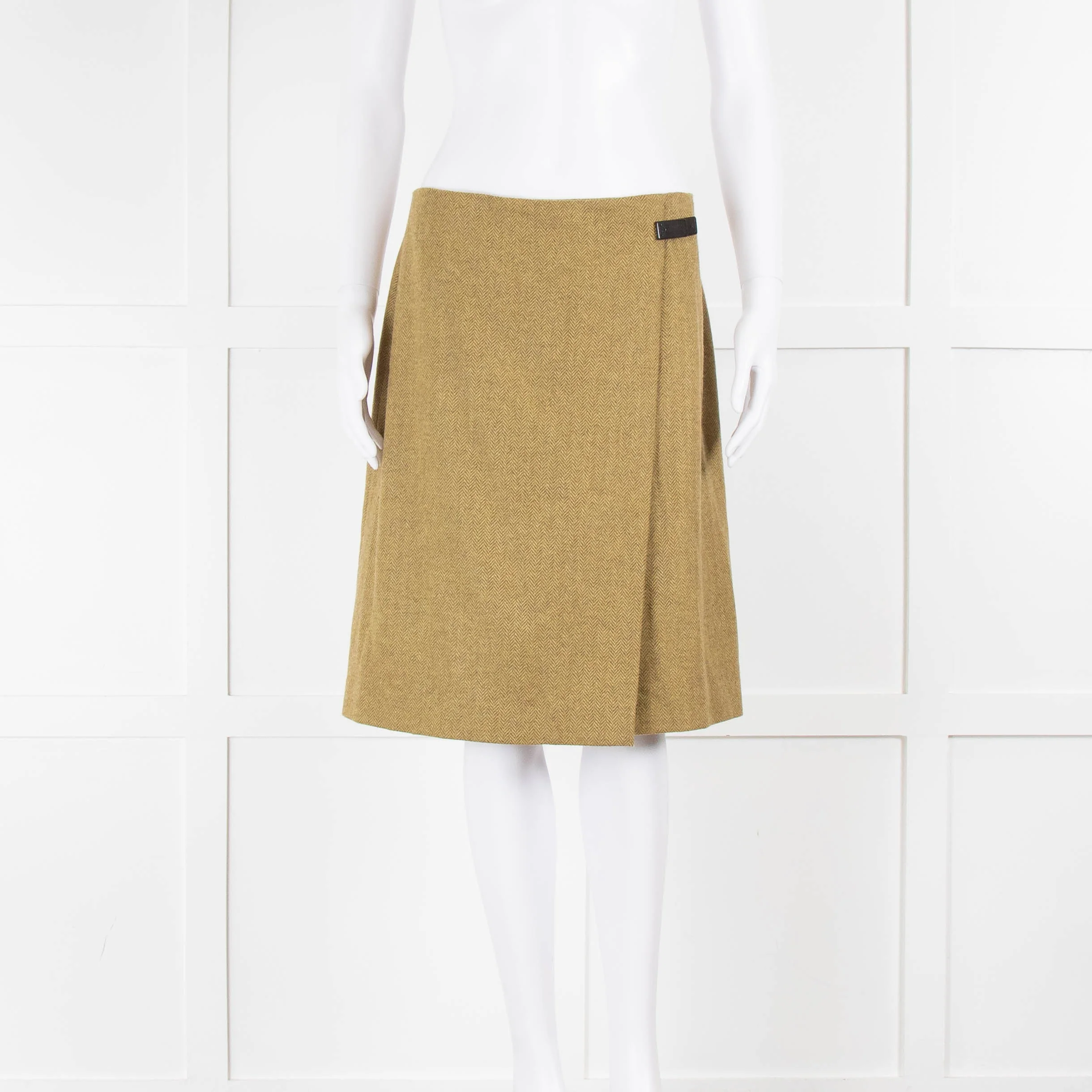 Loro Piana Green Cashmere Herringbone Wrap Skirt