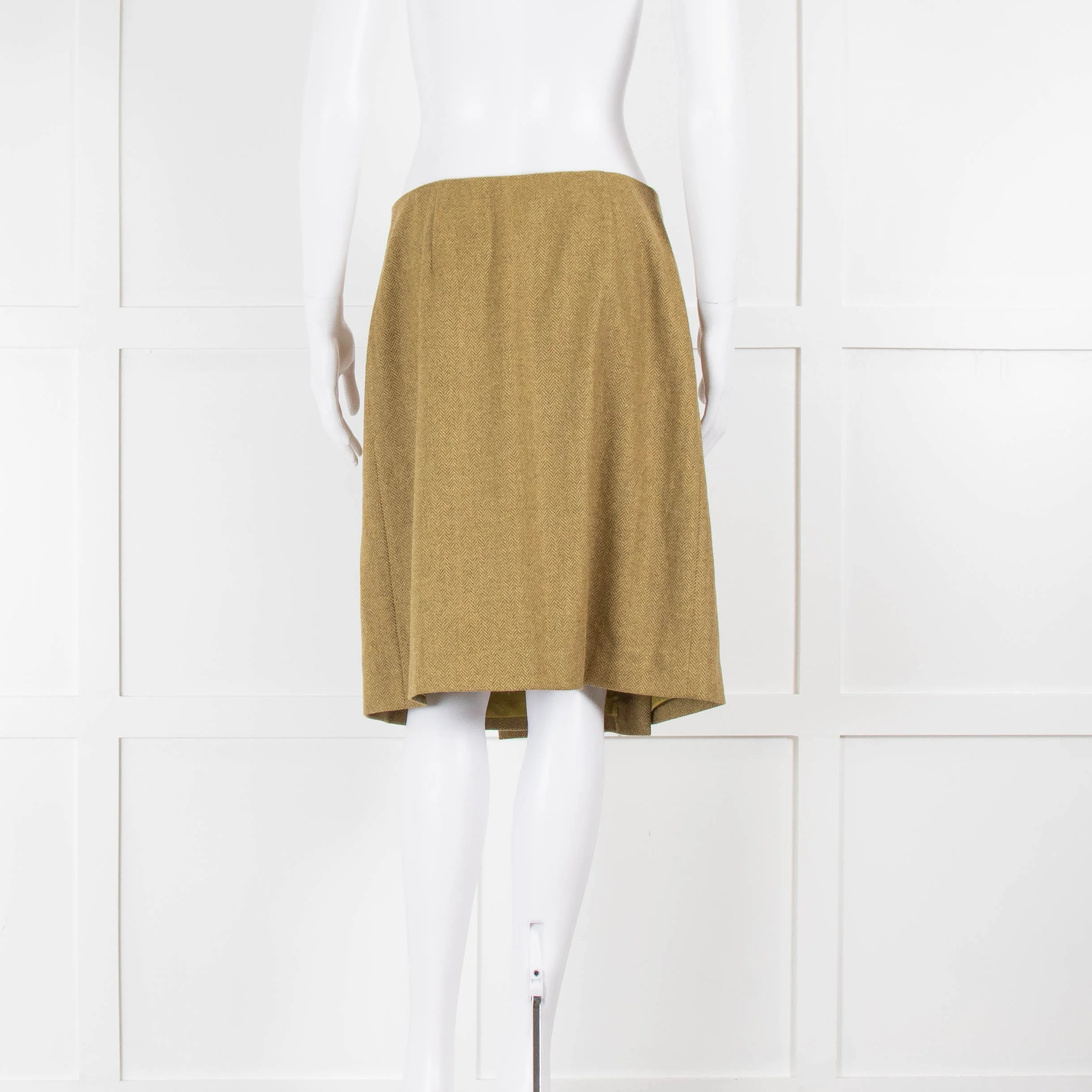 Loro Piana Green Cashmere Herringbone Wrap Skirt - Image 3