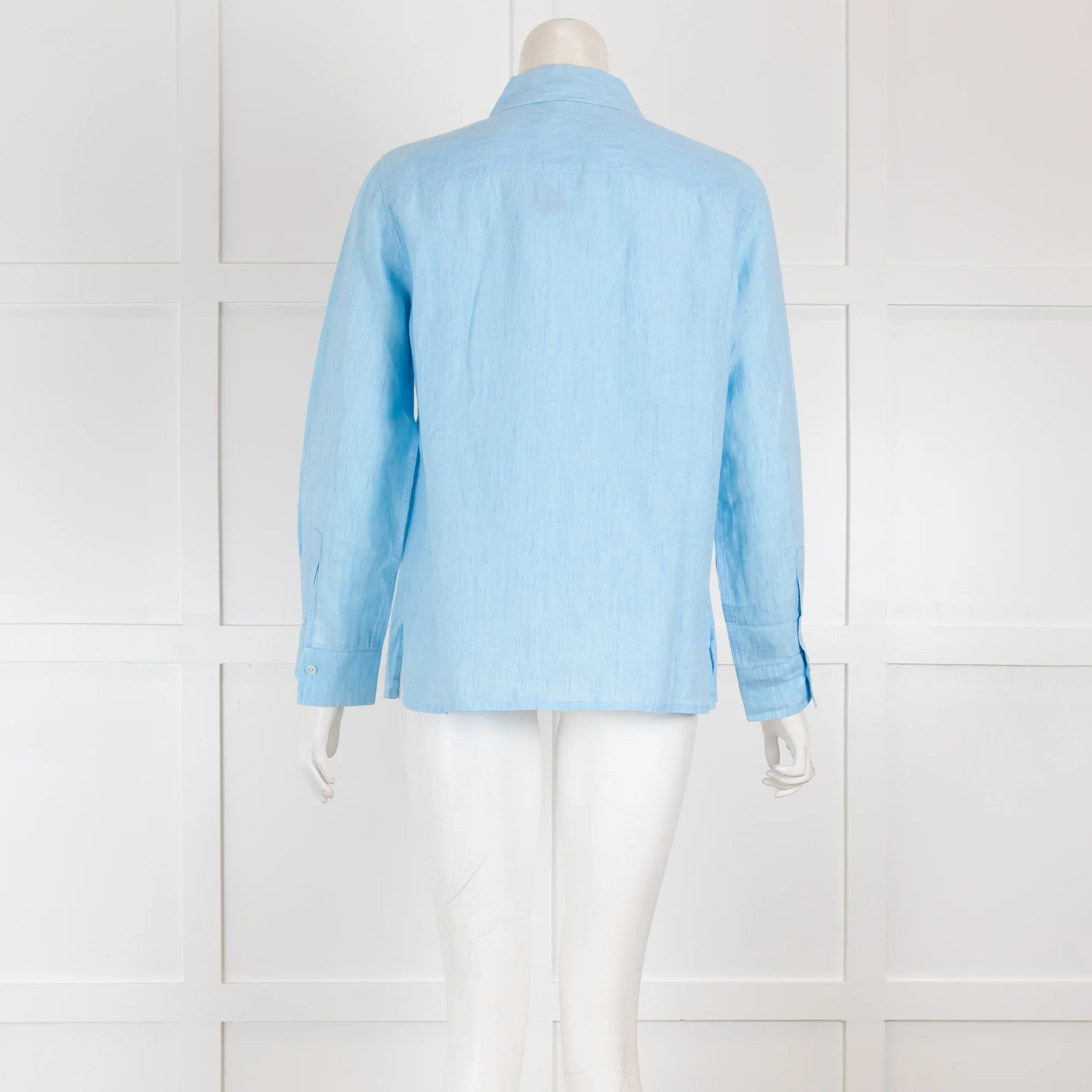 Loro Piana Light Blue Linen Long Sleeved Blouse with Pockets - Image 2