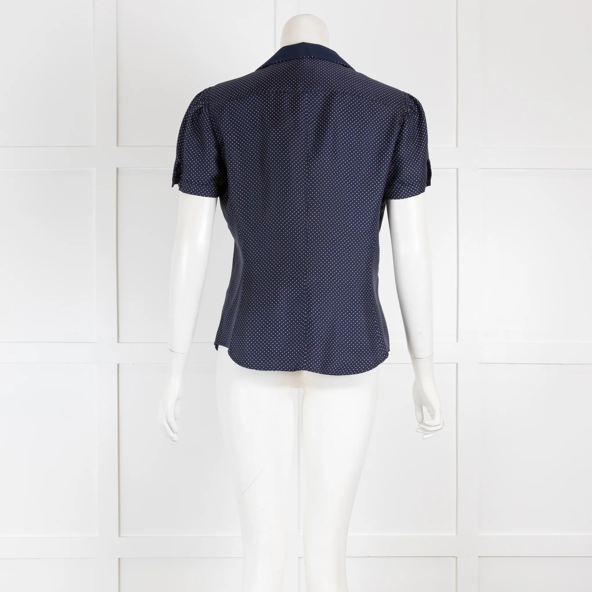 Loro Piana Navy Silk Polka Dot Blouse - Image 2