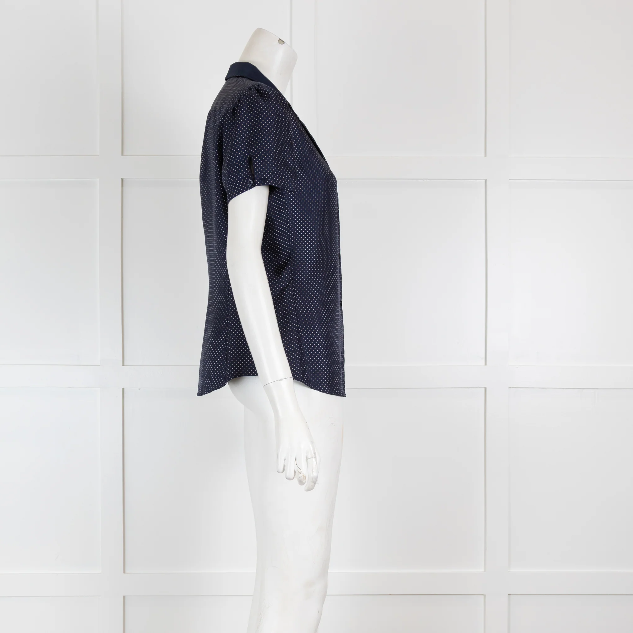 Loro Piana Navy Silk Polka Dot Blouse - Image 3