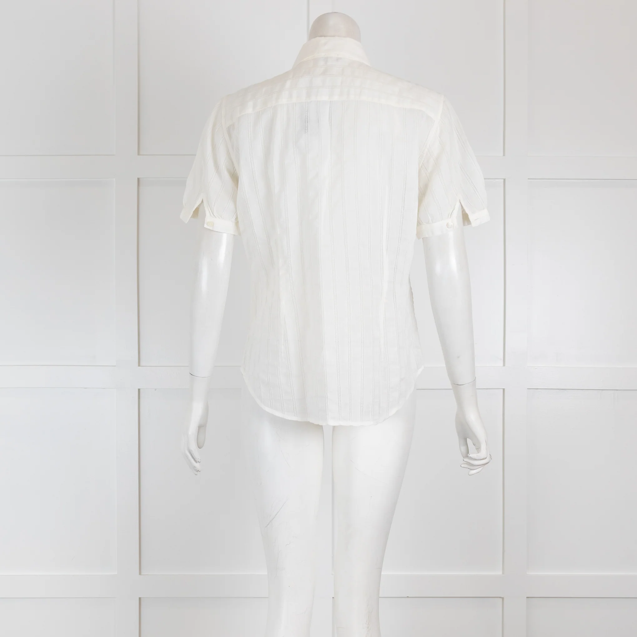 Loro Piana Off White Short Sleeved Blouse with Laser Cut Detail - Image 3