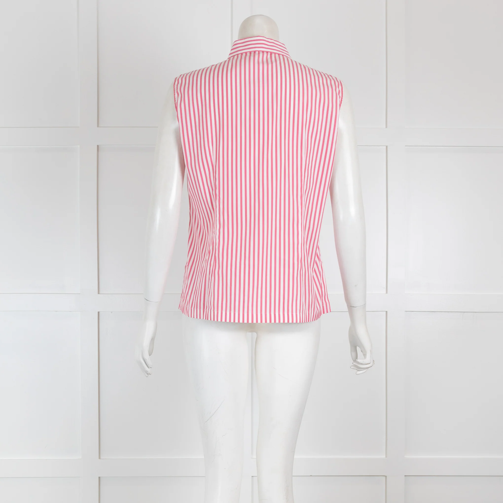 Loro Piana Pink and White Striped Sleeveless Shirt - Image 2